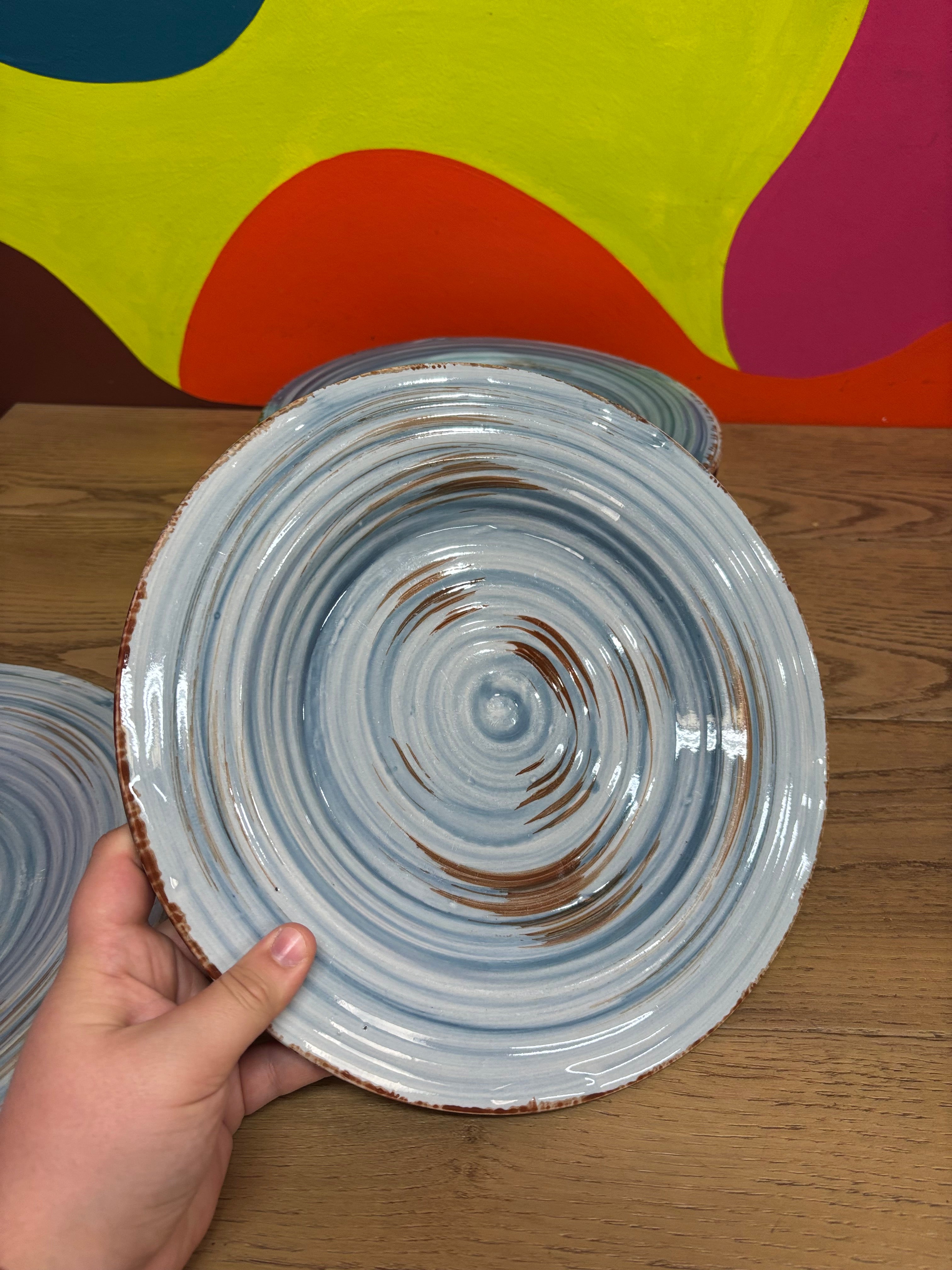 (8) Gibson Blue Swirl Plates