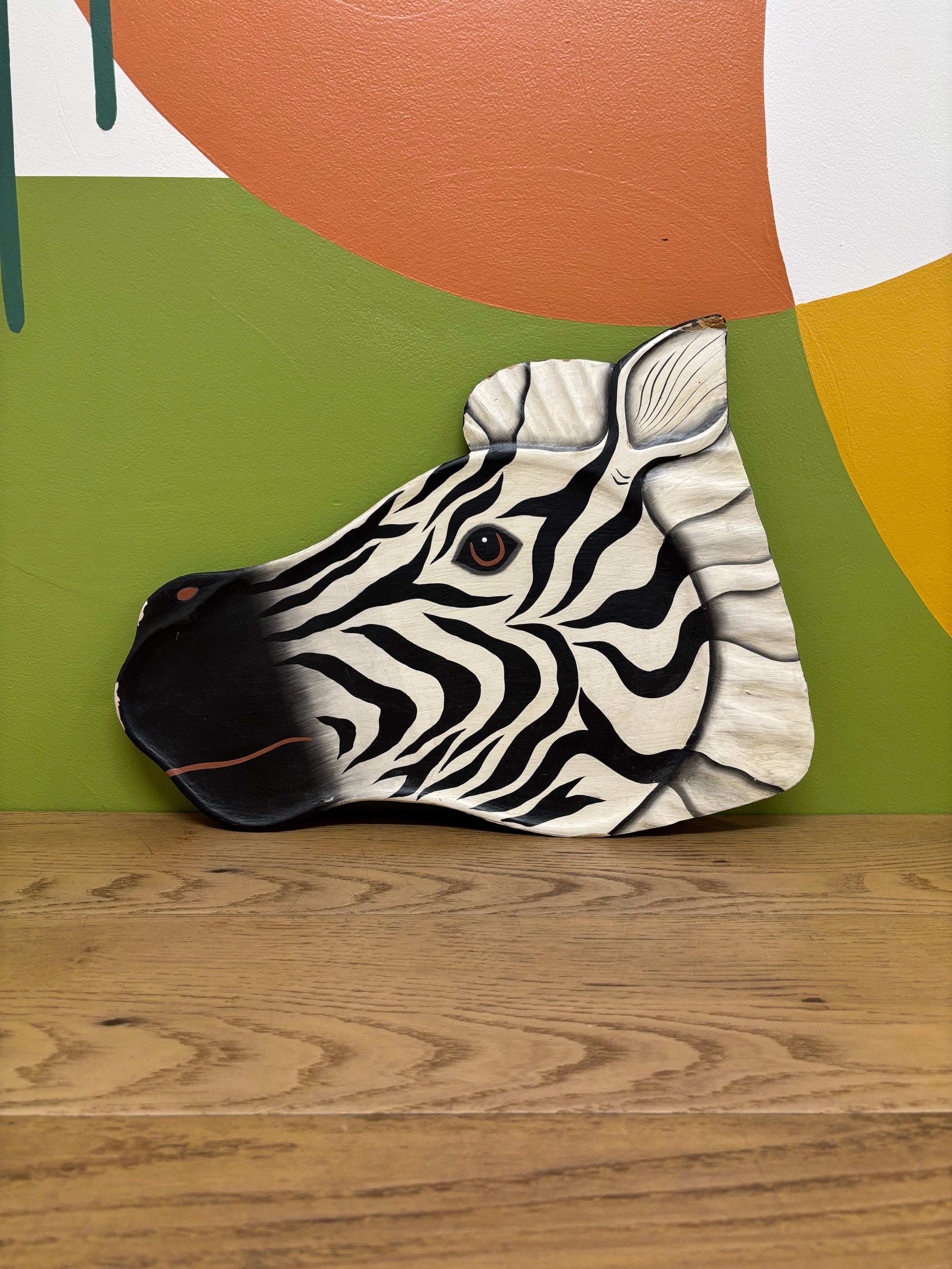 Wood Zebra Head Plaque