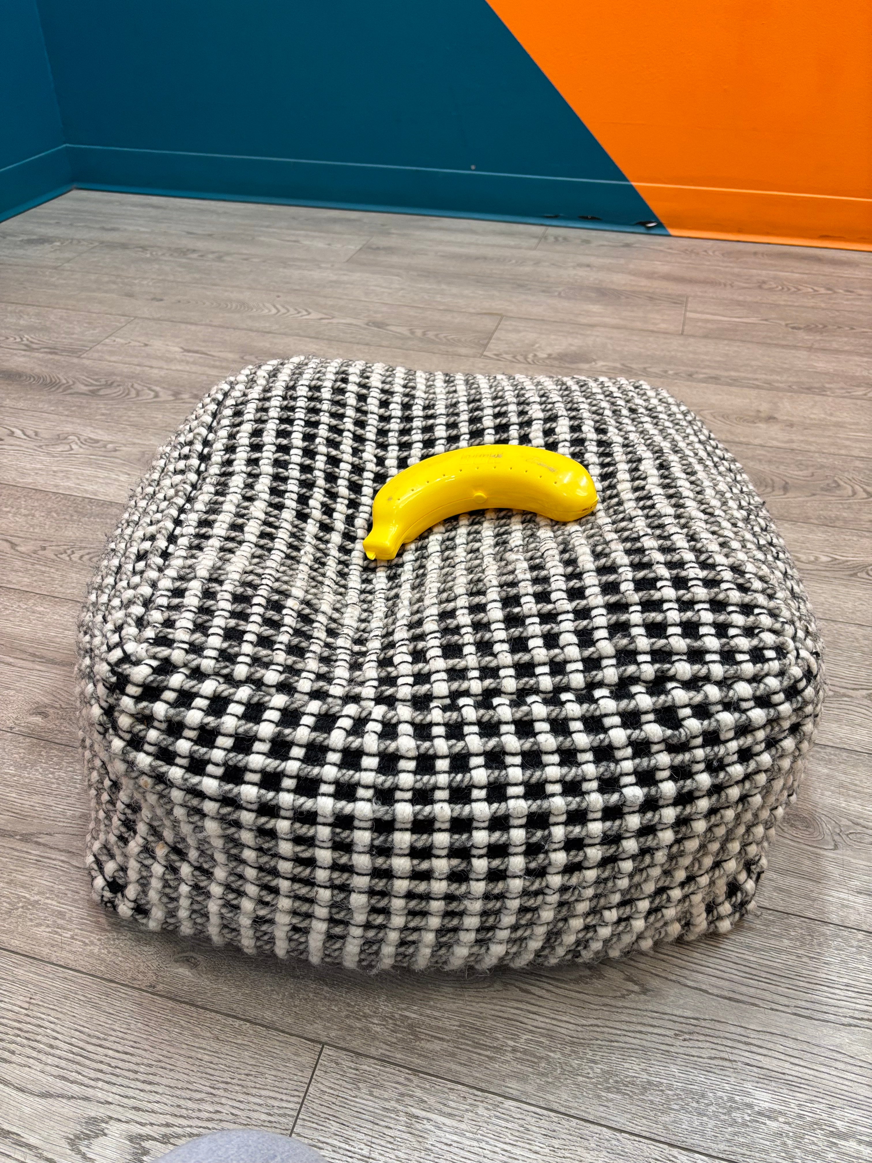 Square Black and White Pouf