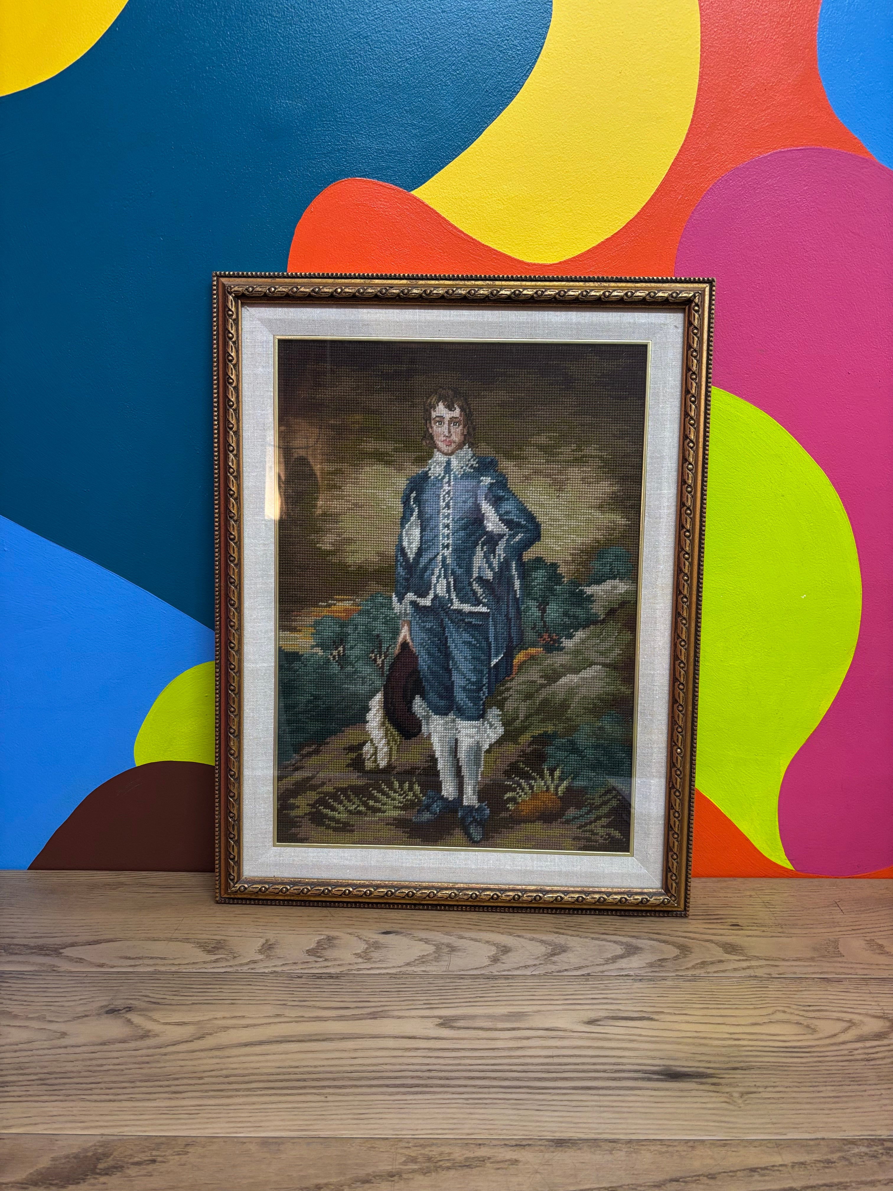 Framed Needlepoint Blue Boy
