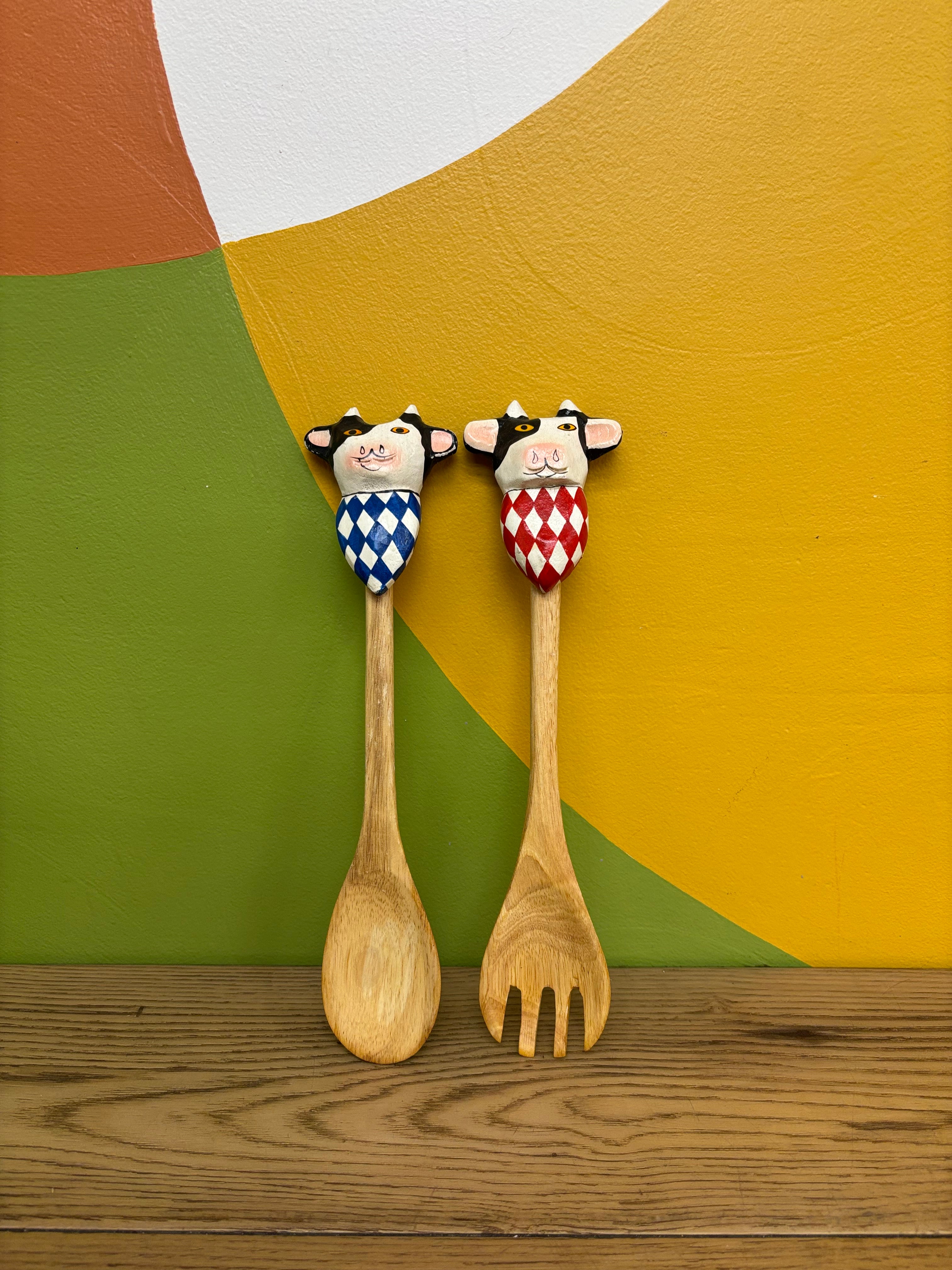 Wood Cow Salad Utensils