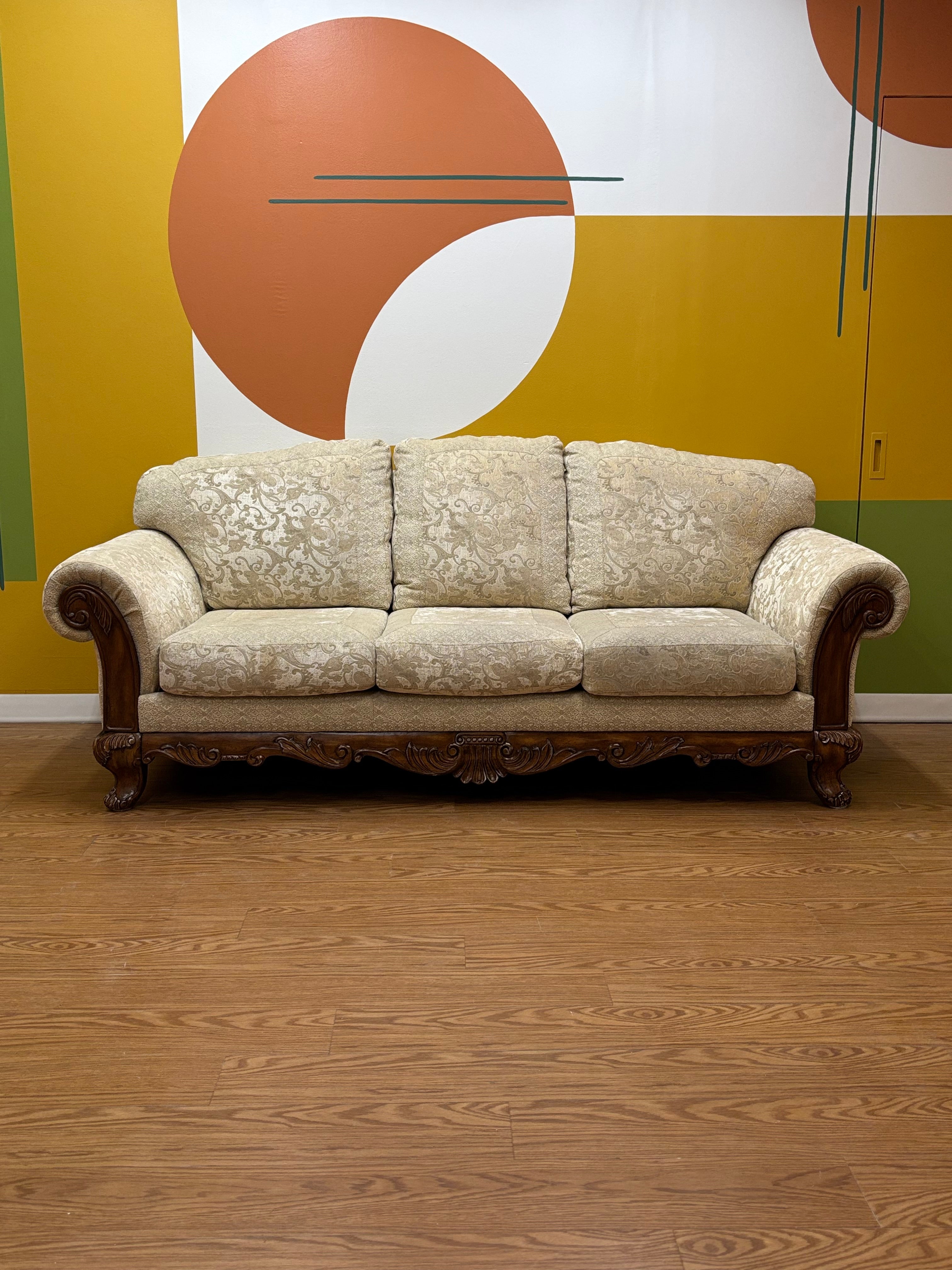 Fabric & Wood Carved Sofa