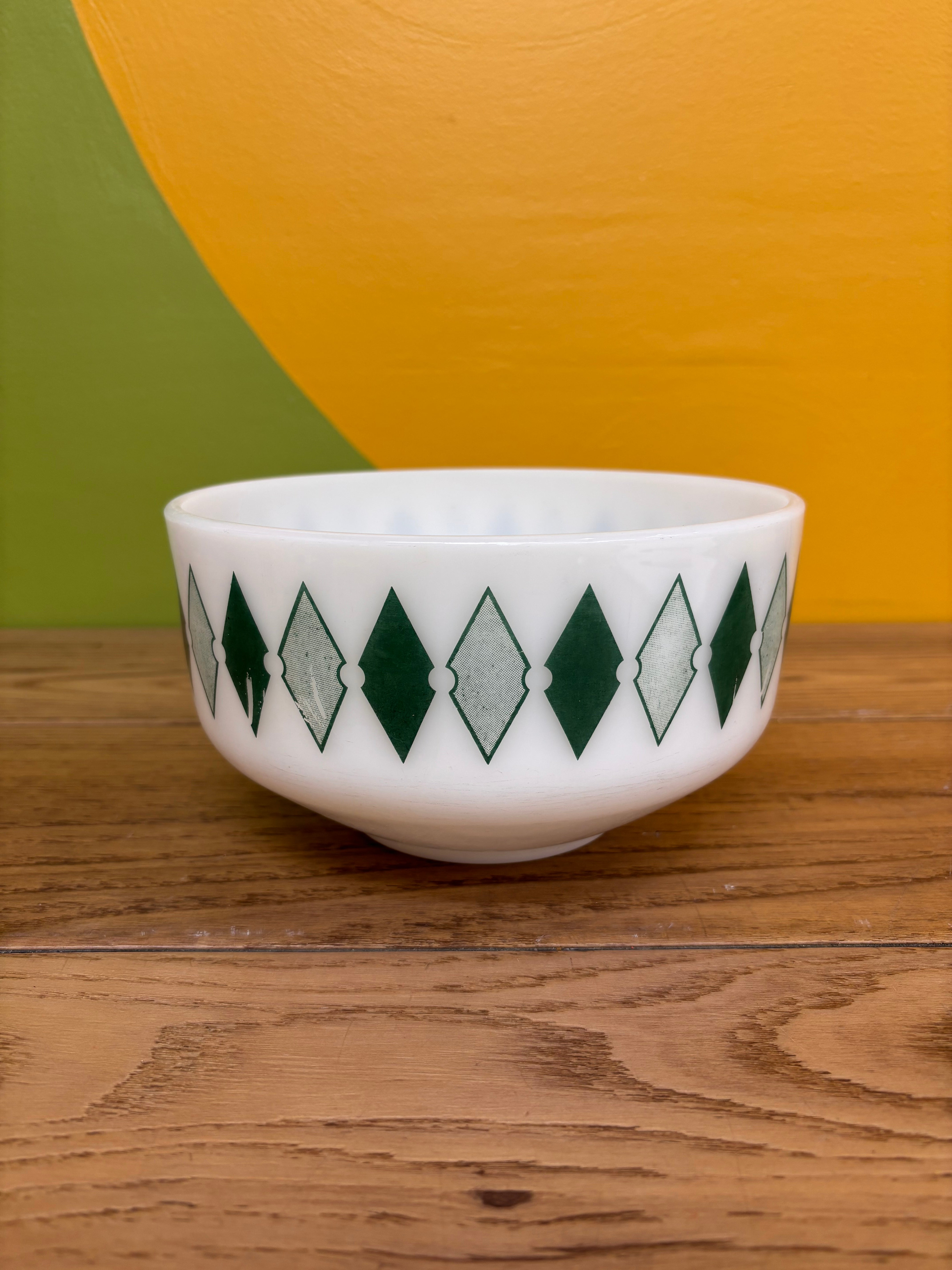 Green Diamond Milk Glass Bowl