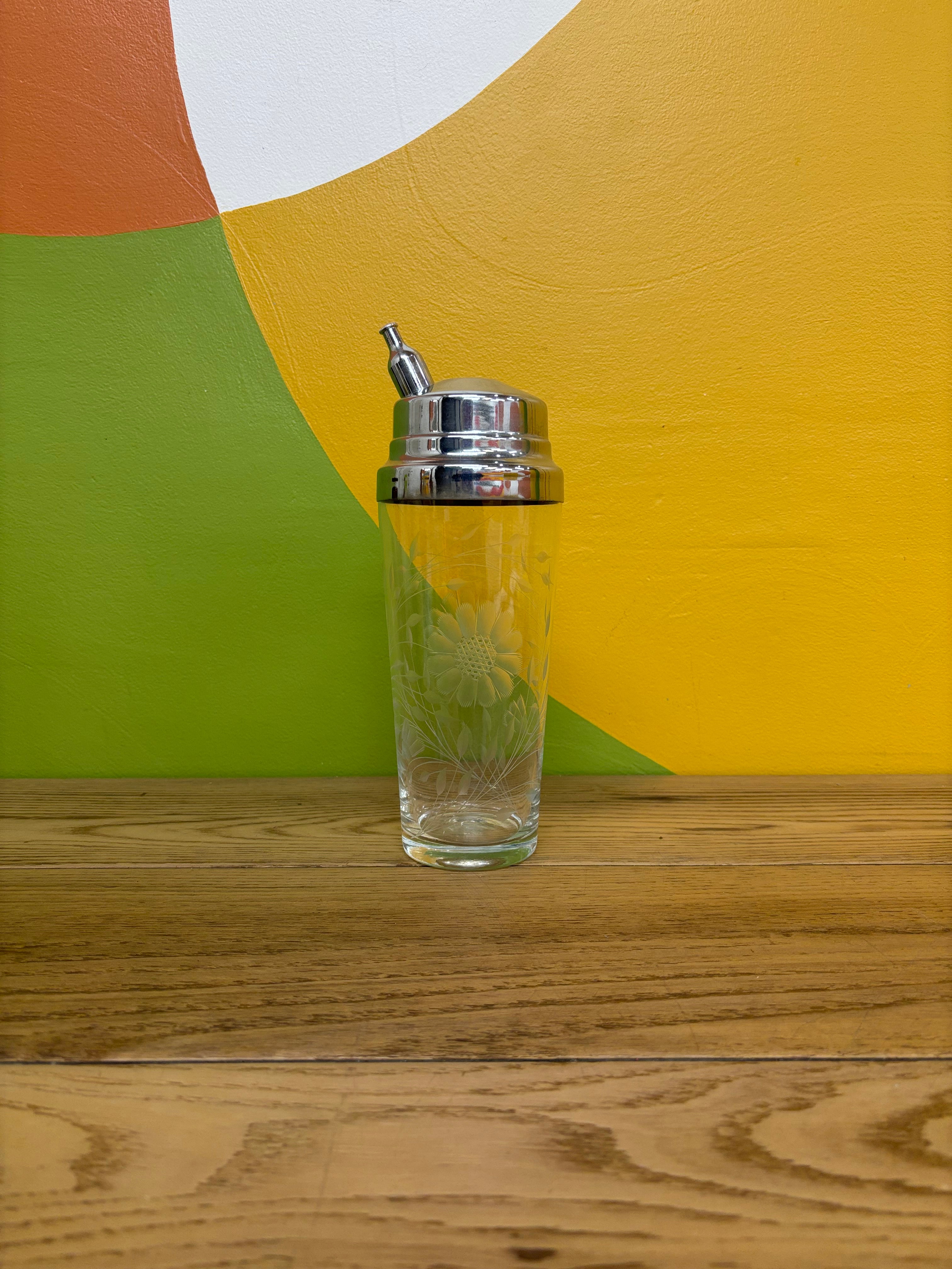 Etched Glass Cocktail Shaker