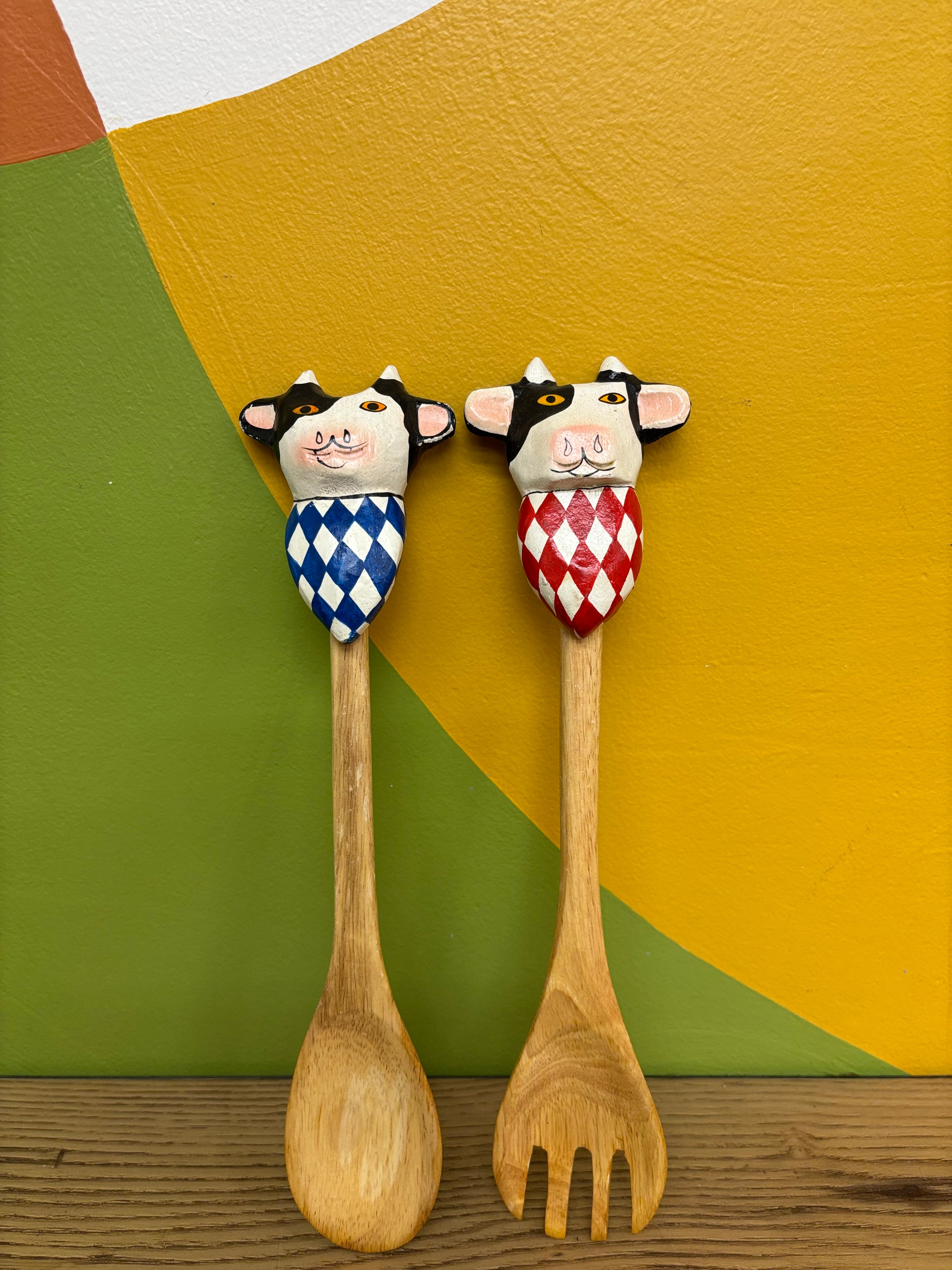 Wood Cow Salad Utensils