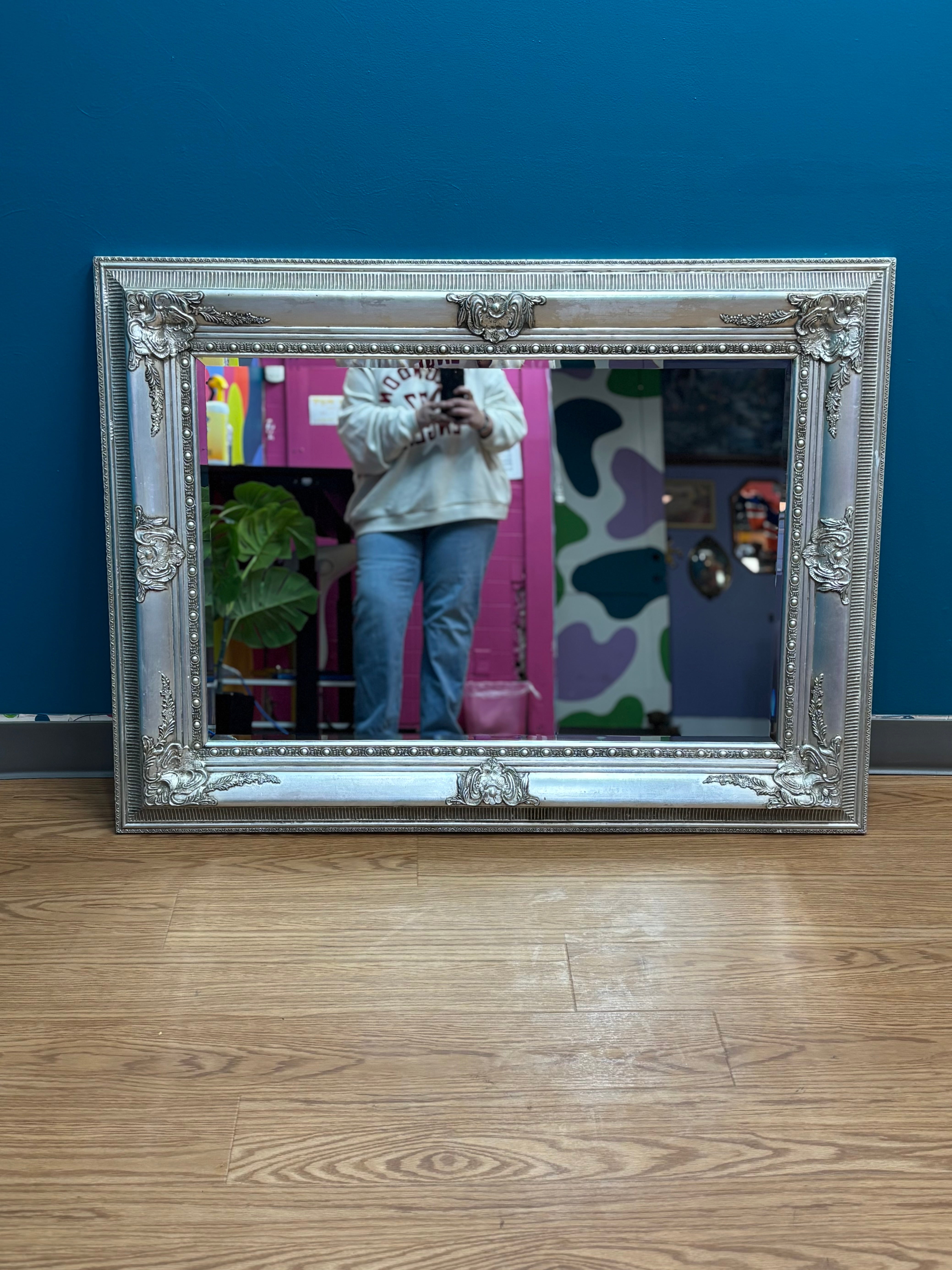 Carved Silver Large Wall Mirror