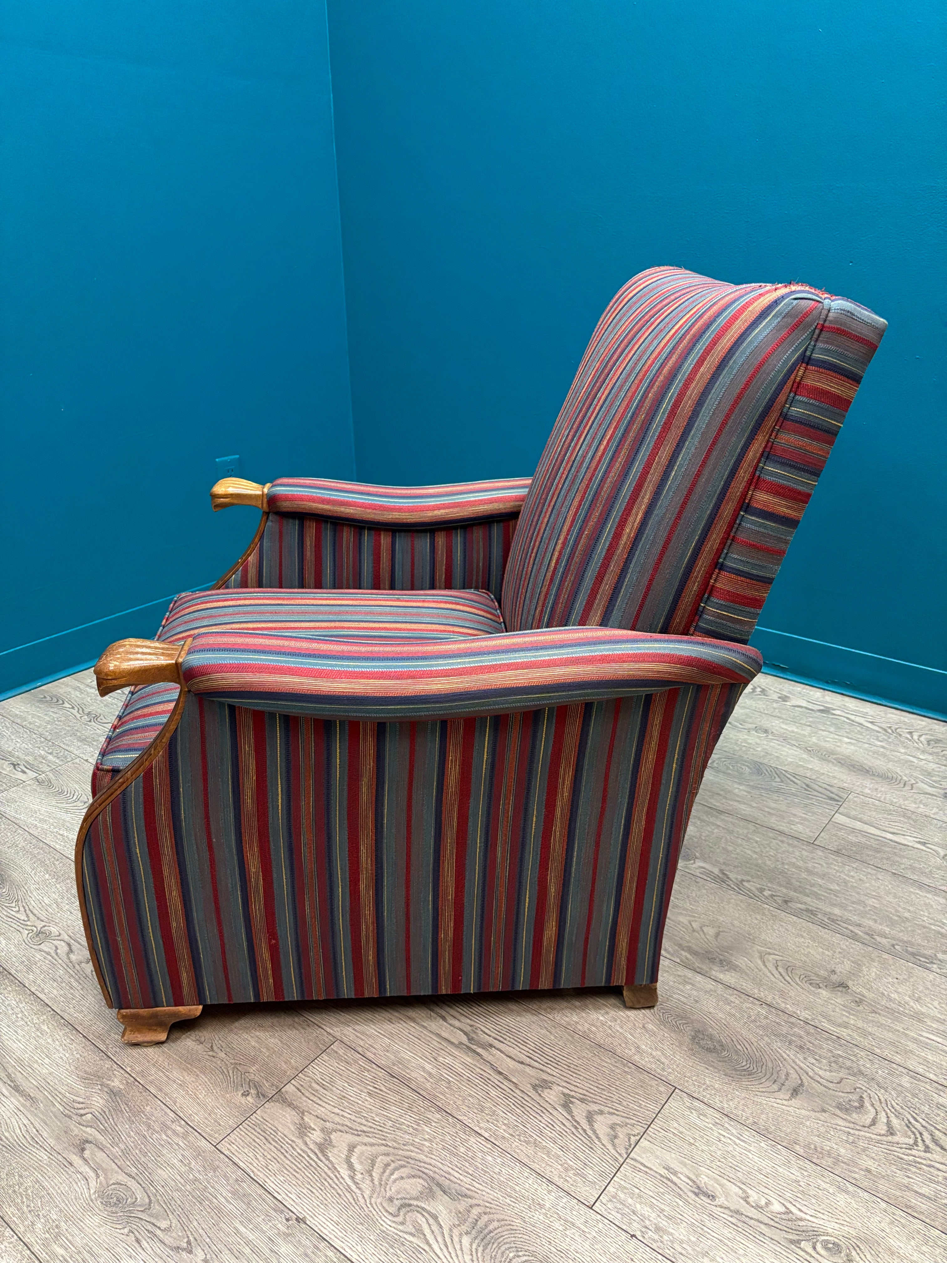 Striped Armchair with Ottoman