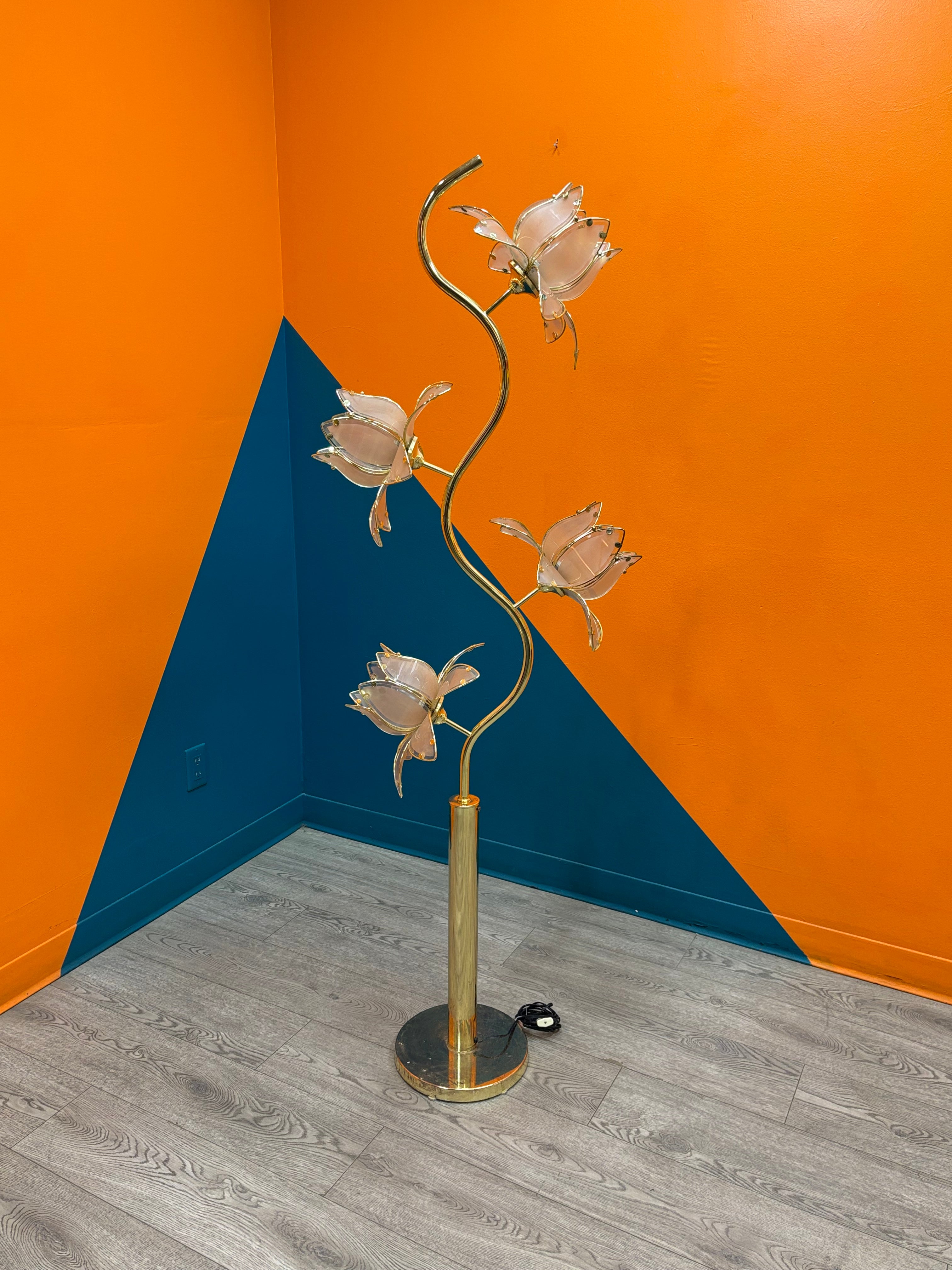 Pink & Gold Floor Lotus Lamp