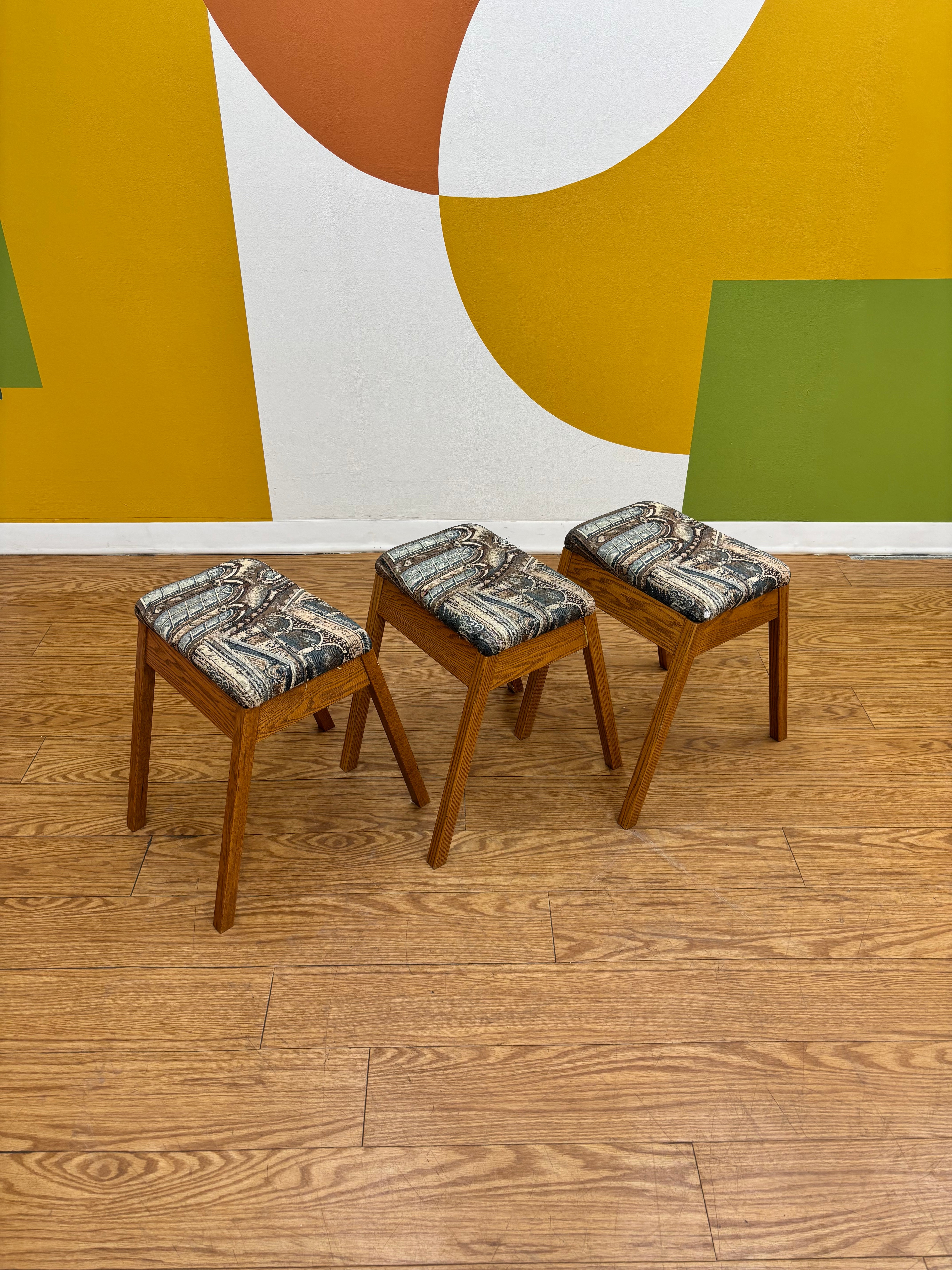 Set of 3 Low Wood Stools