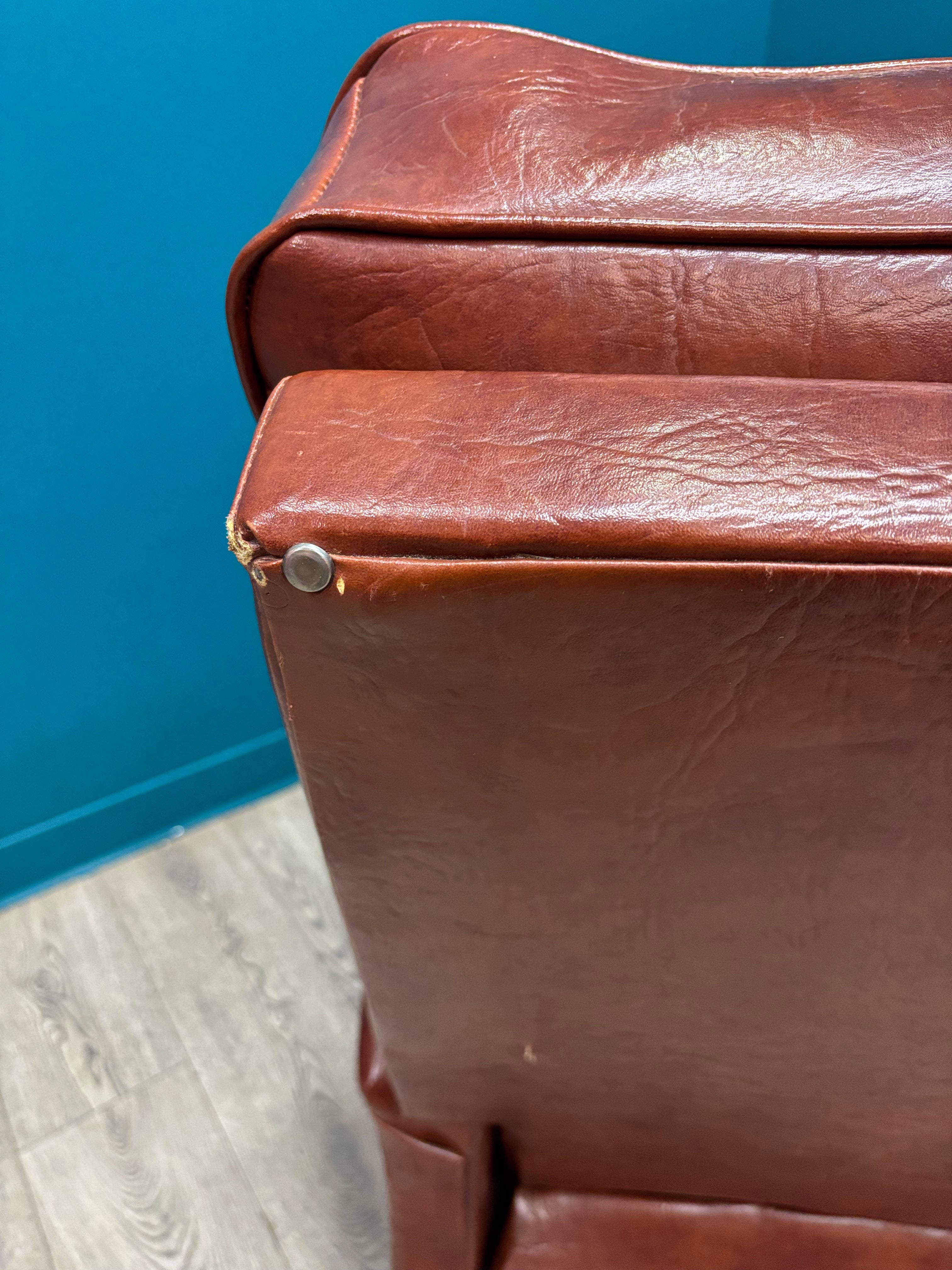 Plaid & Brown Pleather Recliner