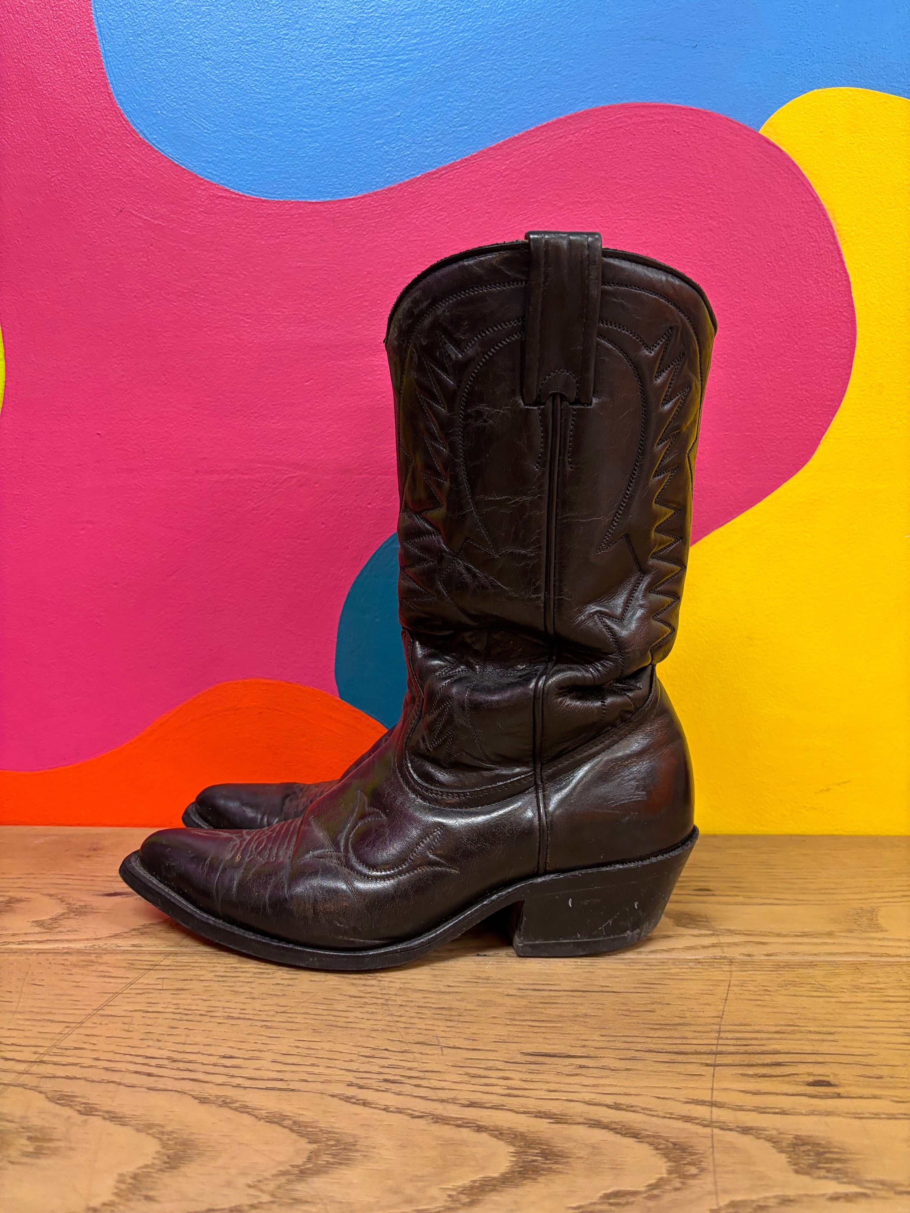 Black Cowboy Boots (Boulet Canada) - Size 8 Women's