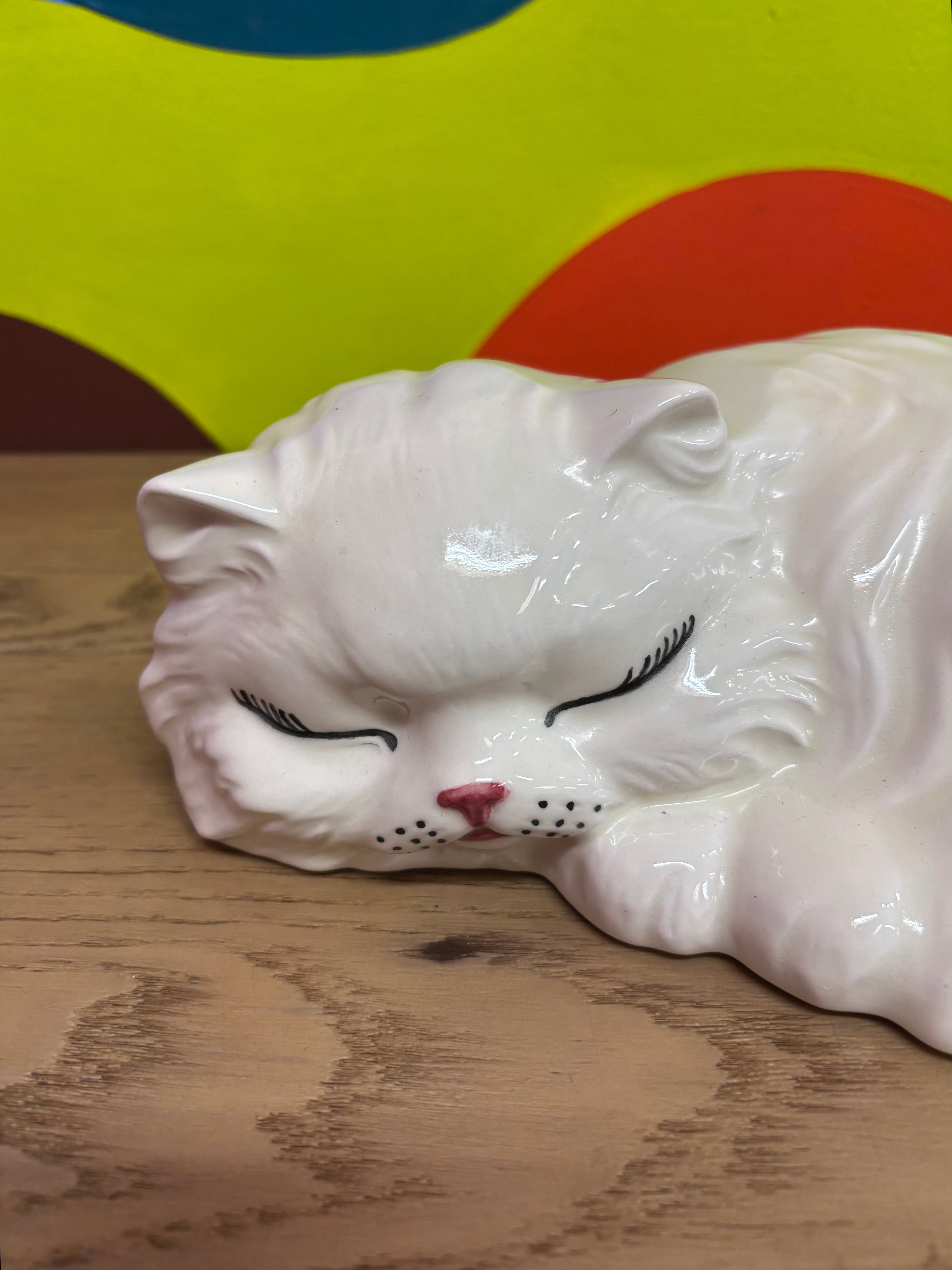 Ceramic Sleeping Cat Statue