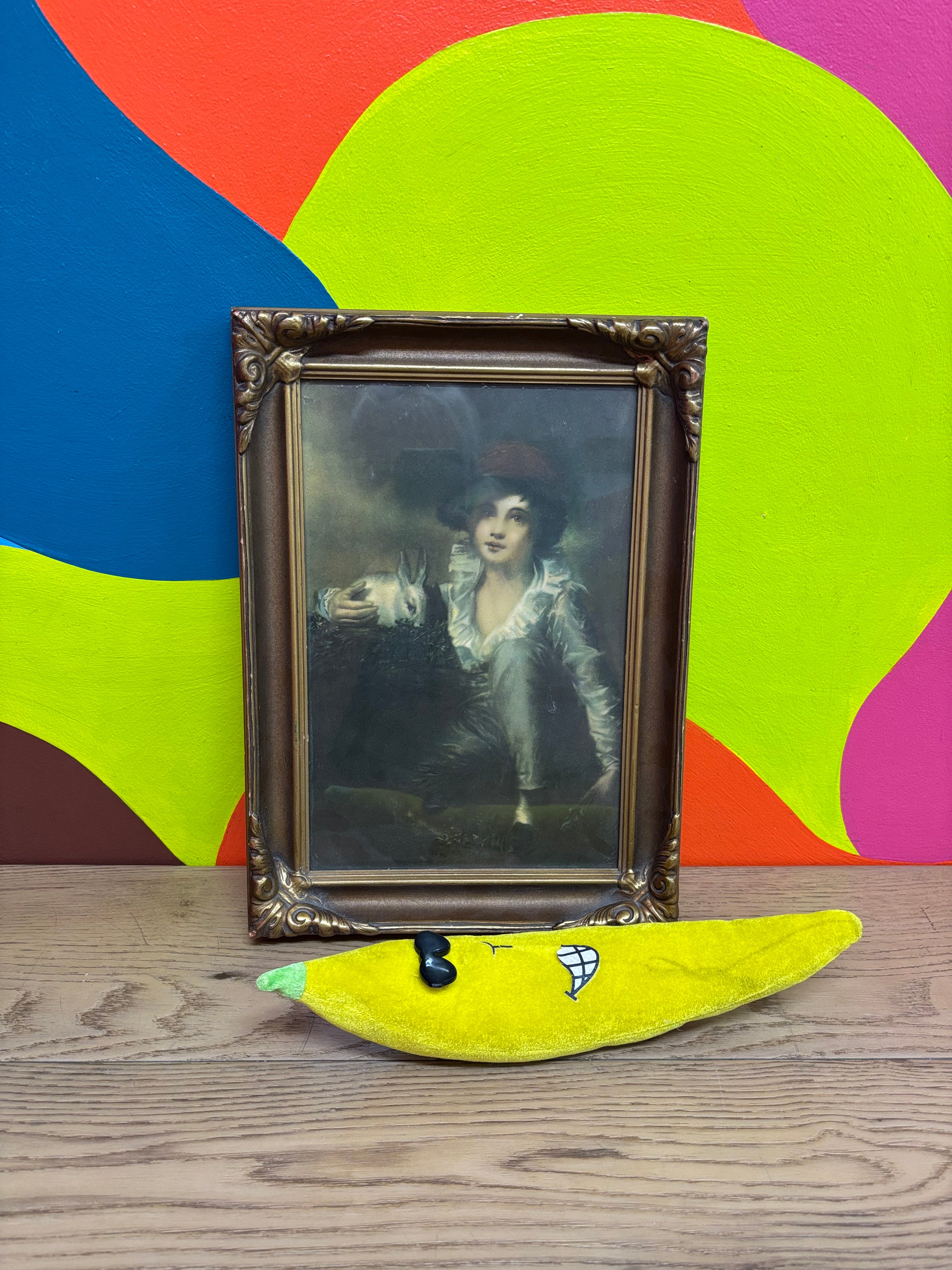 Gold Framed Print - Boy with Rabbit