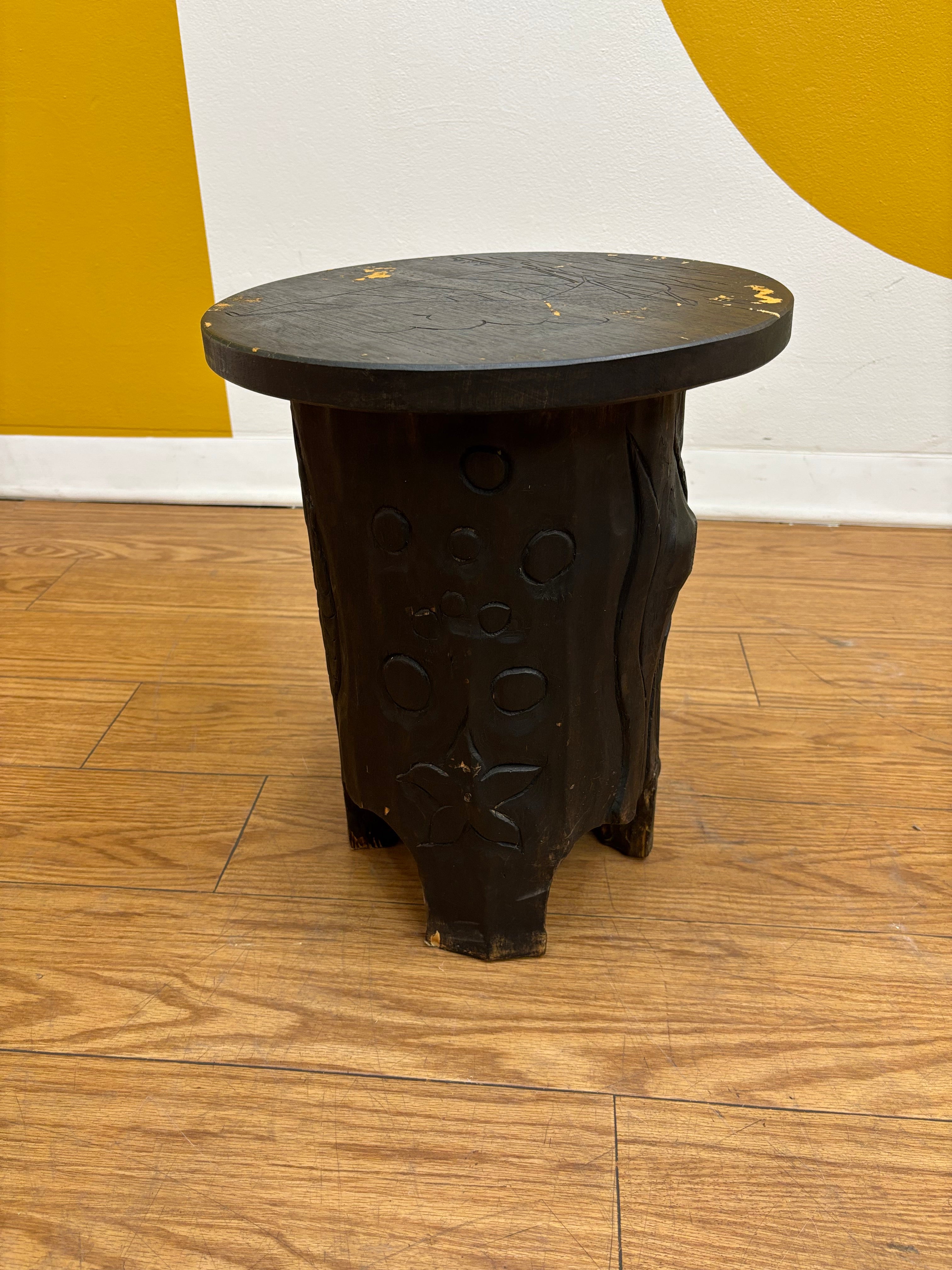 Carved Wood End Table