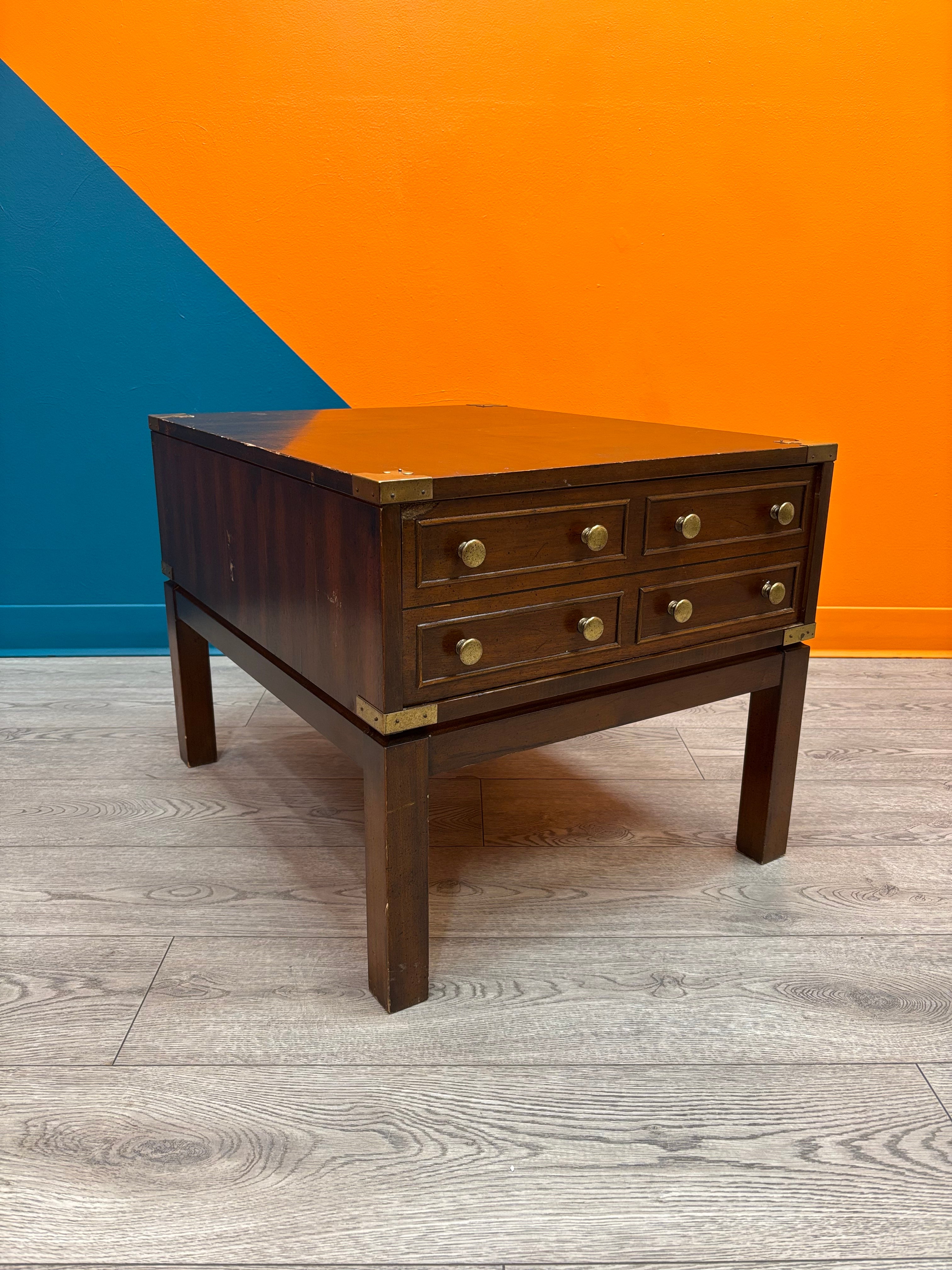 Wood Side Table with Gold Metal Details