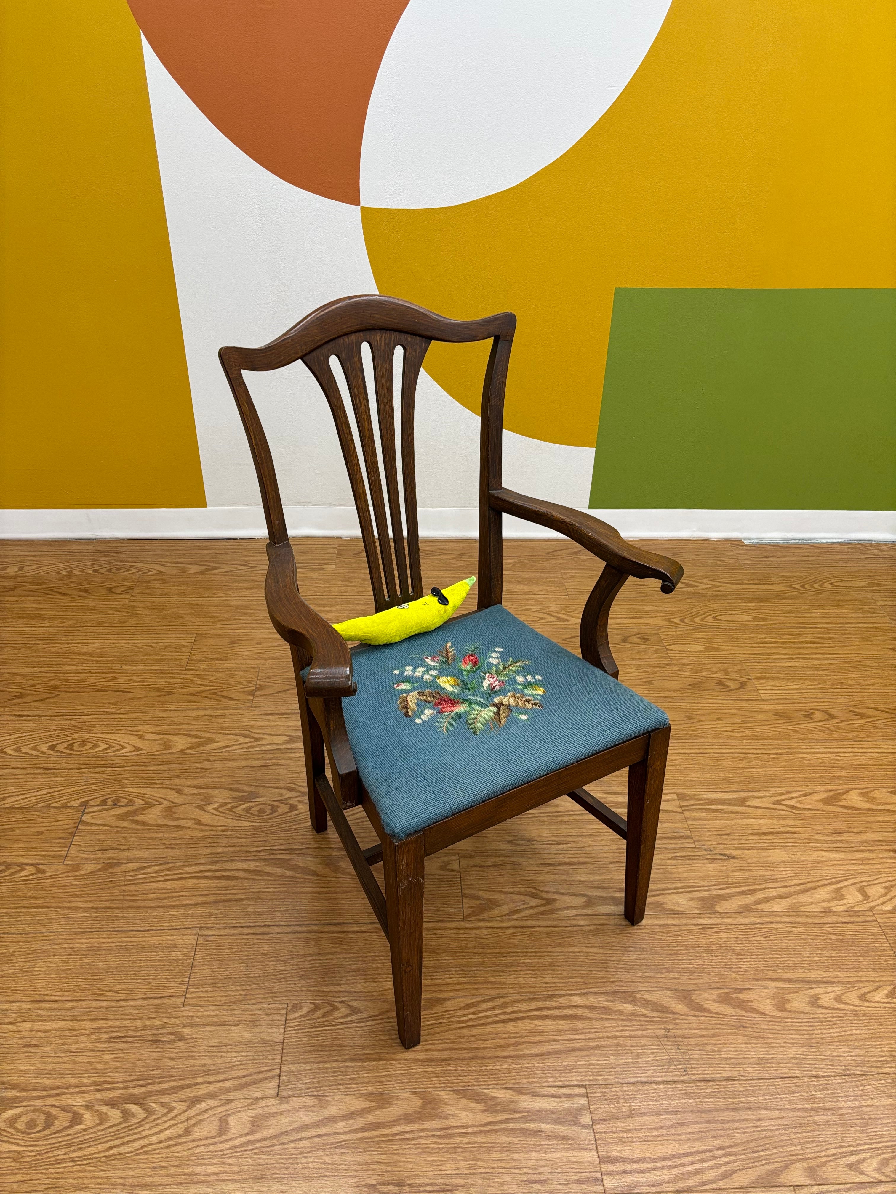 Wood Accent Chair with Needlepoint Cushion