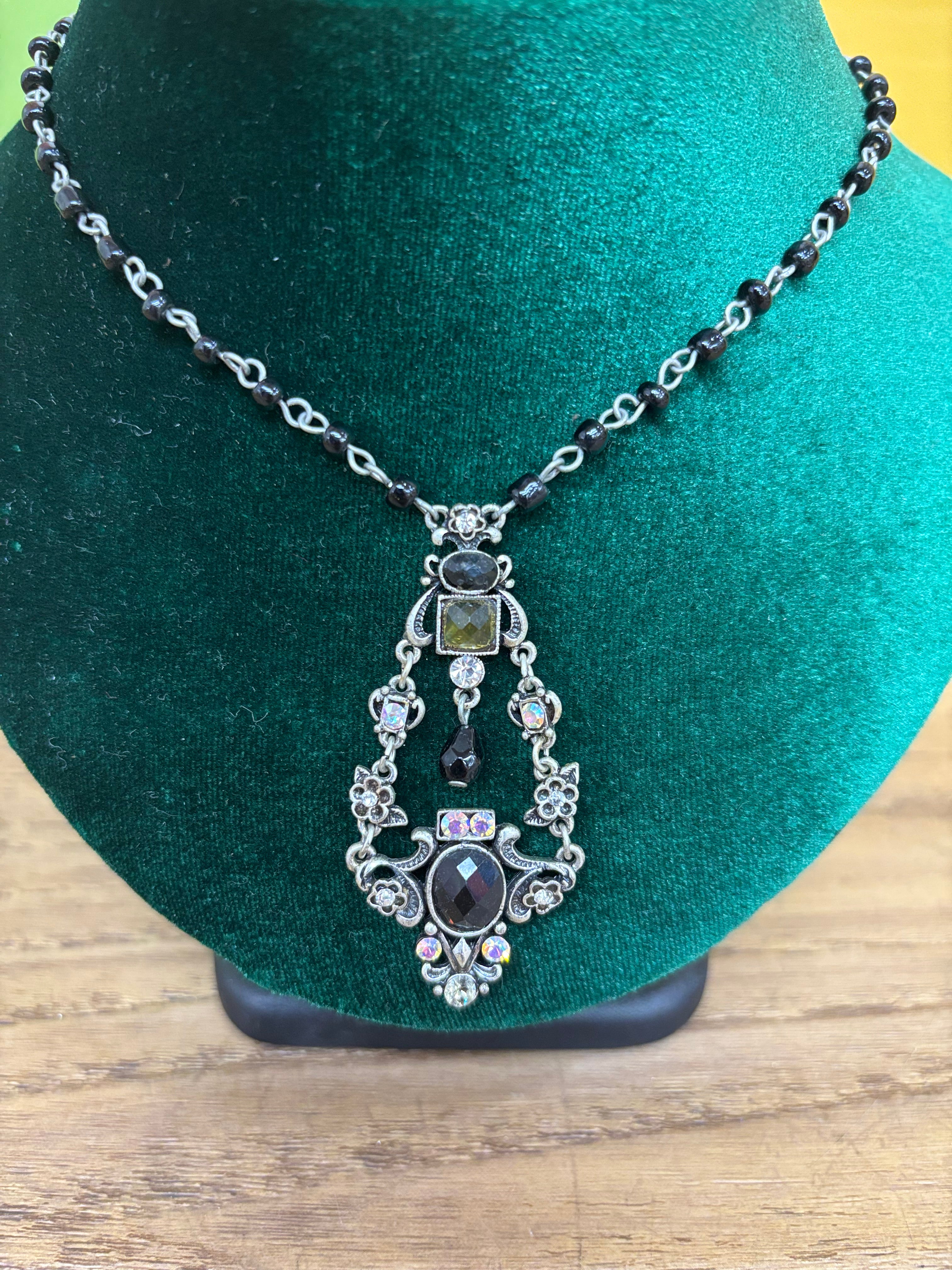 Black Beaded Pendant Necklace