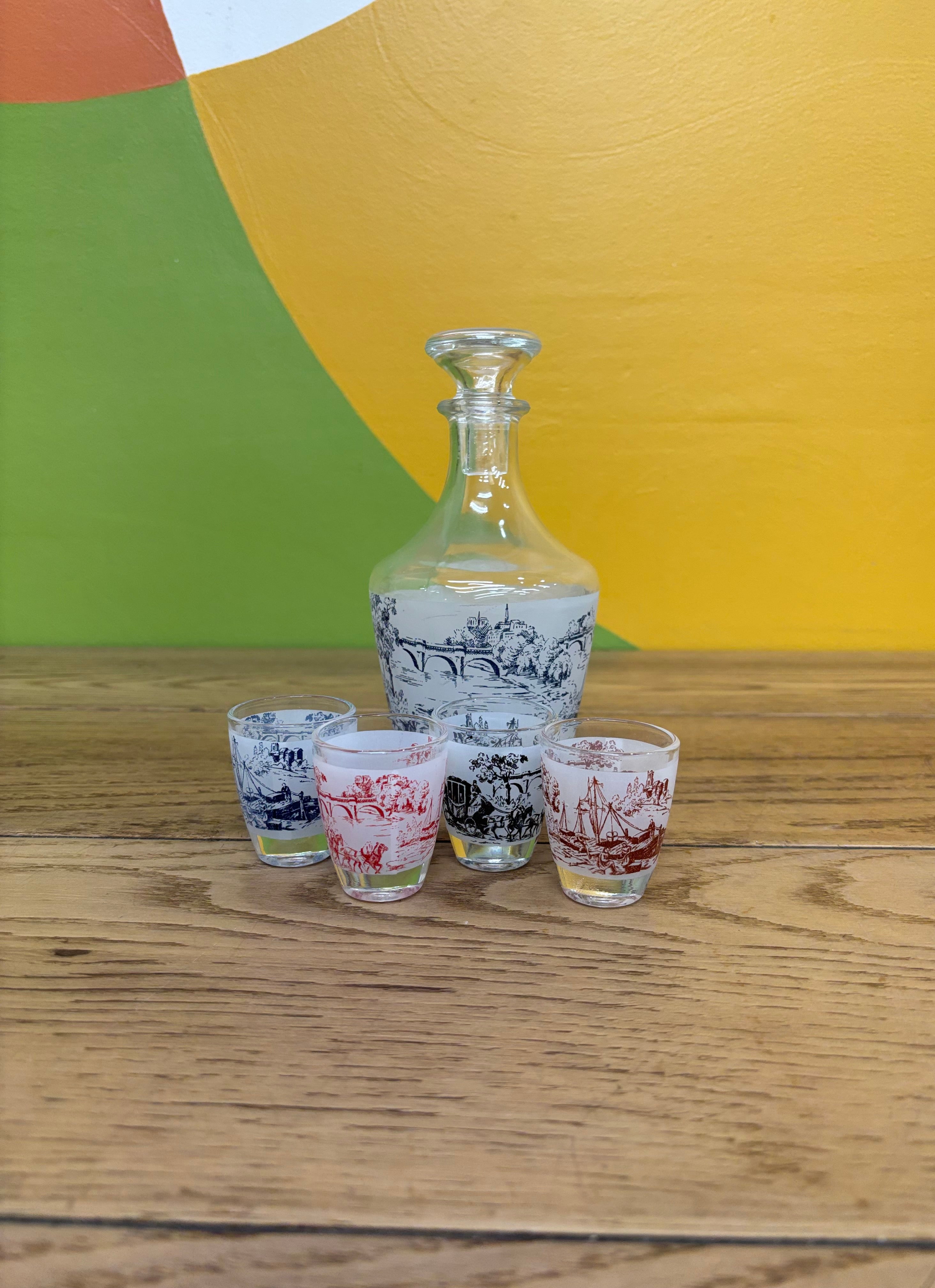 French Liqueur Glass Decanter Set