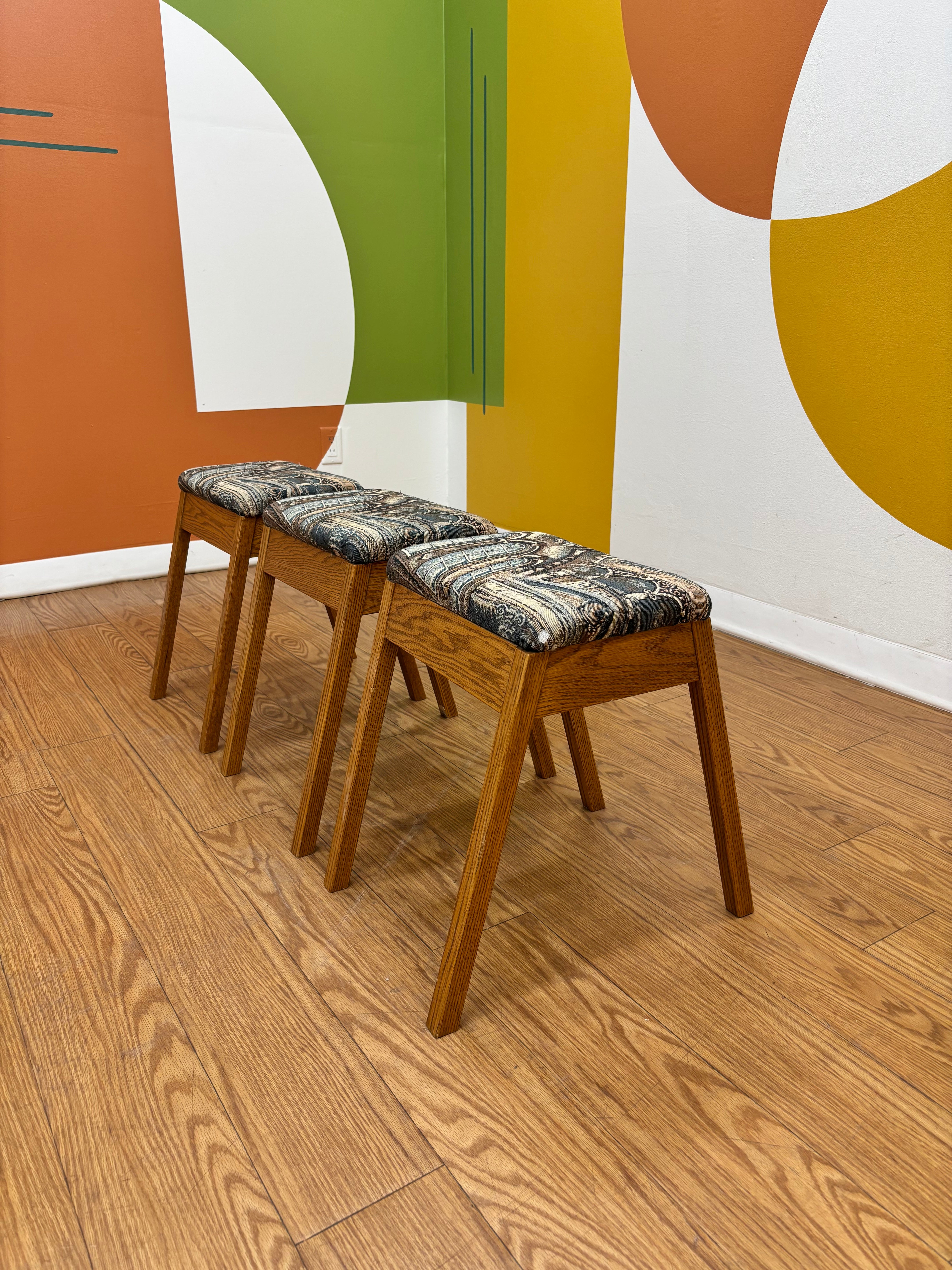 Set of 3 Low Wood Stools
