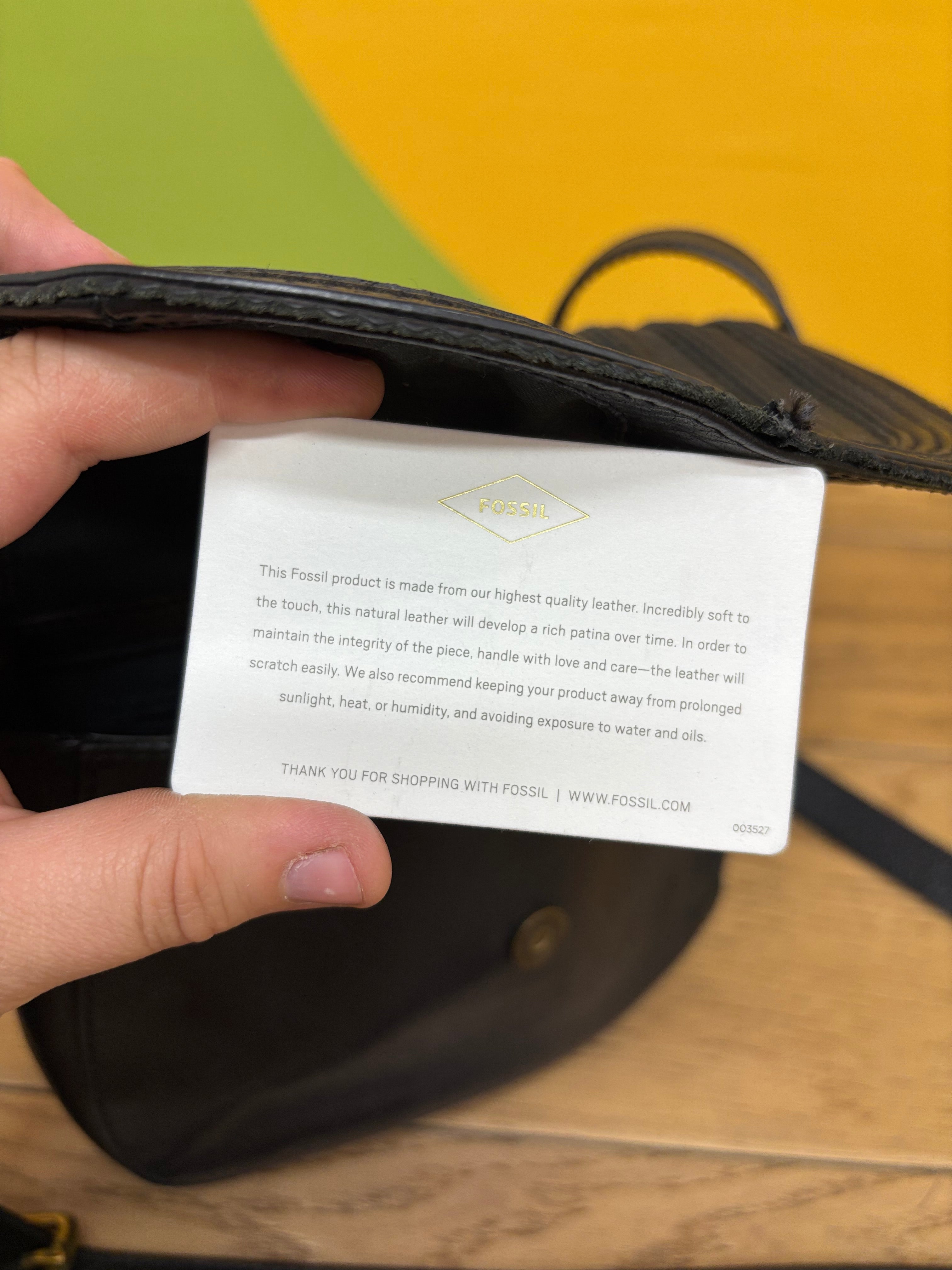 Black Fossil Saddle Crossbody Bag