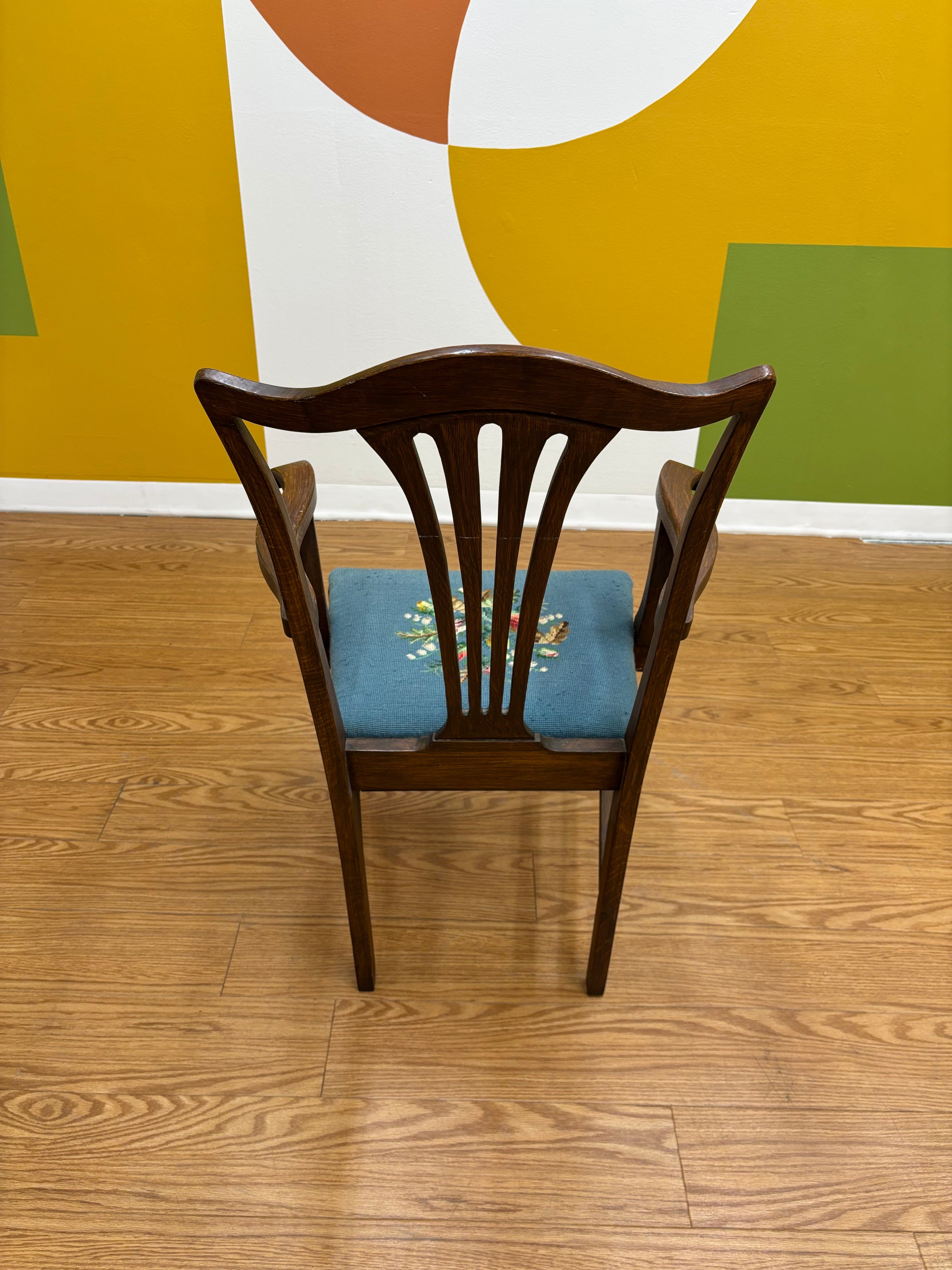 Wood Accent Chair with Needlepoint Cushion