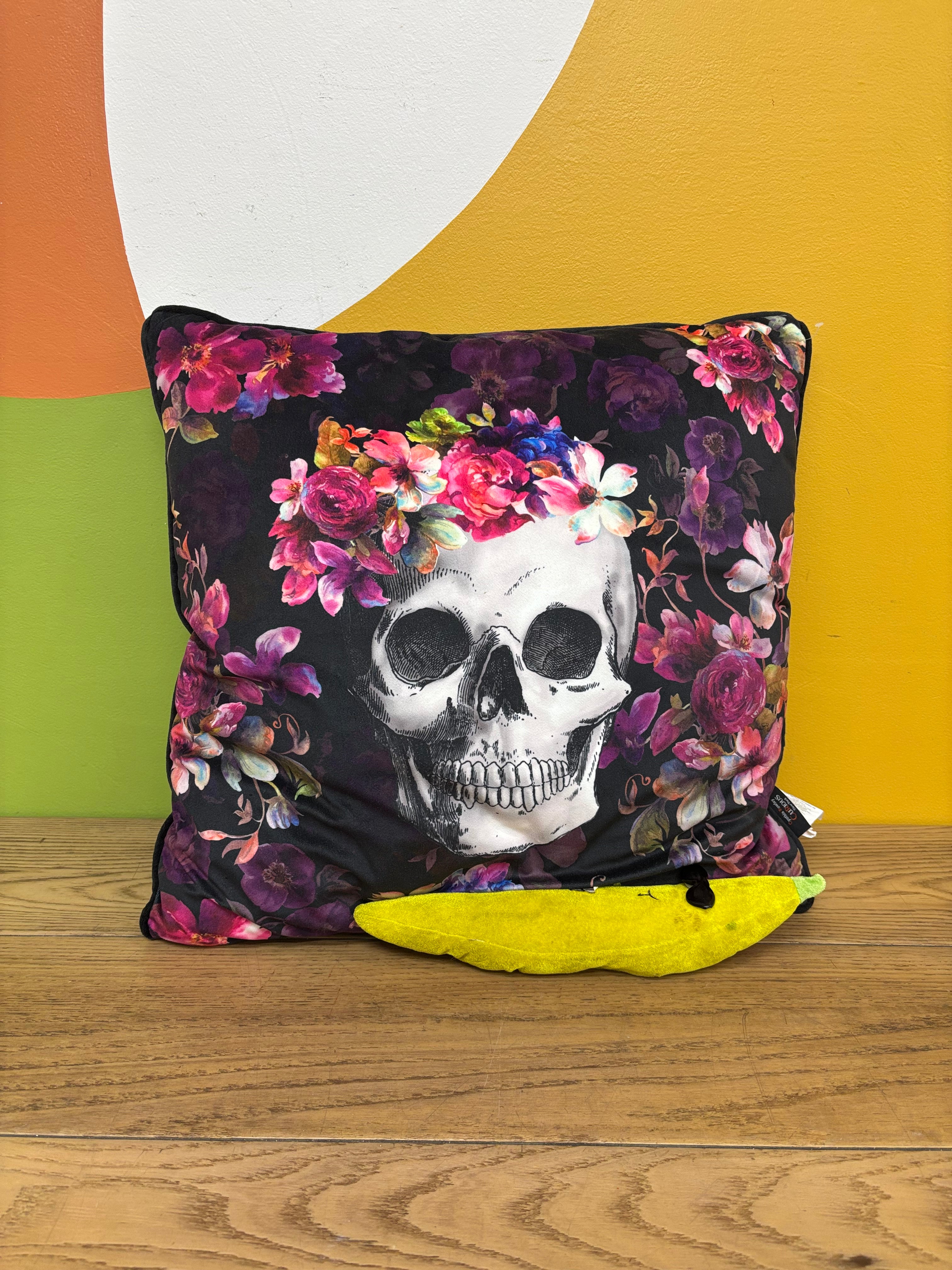 Floral Skull Pillow
