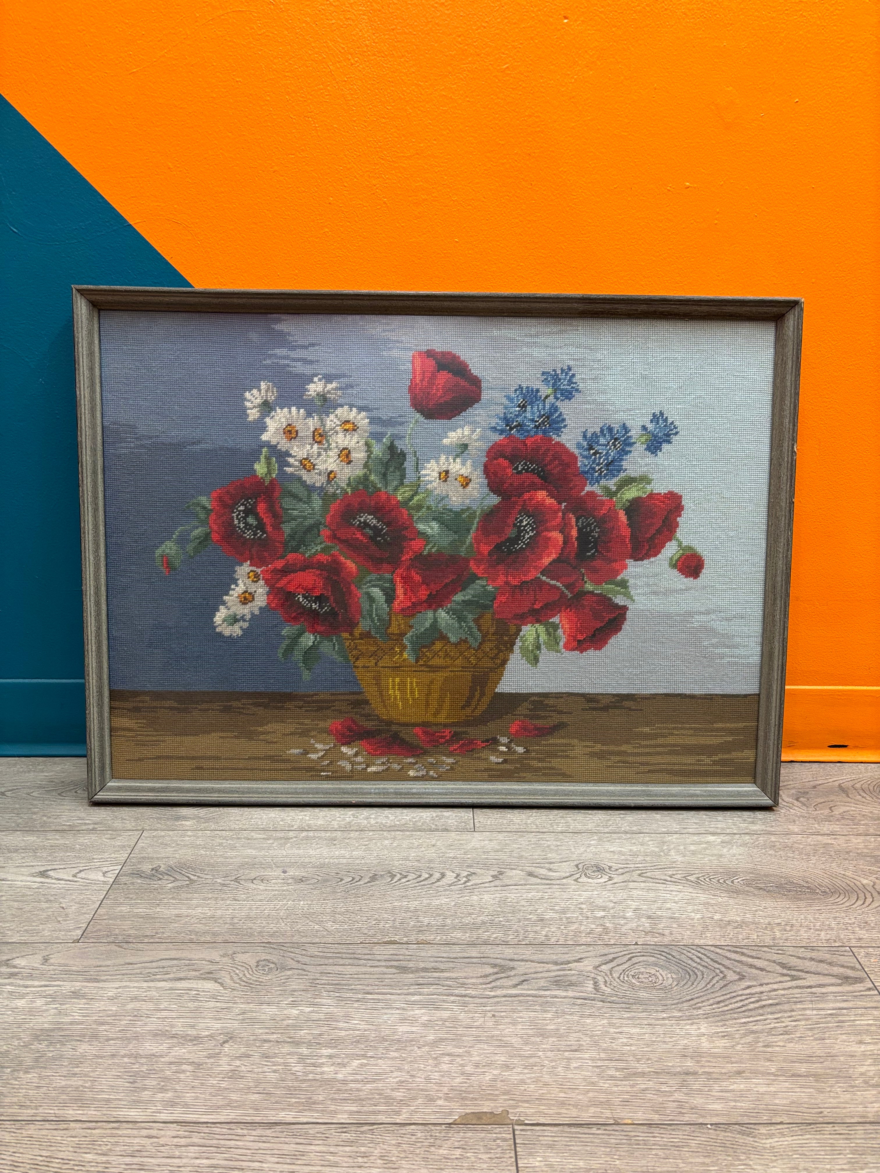 Basket of Poppies Needlepoint by Wiehler Gobelin
