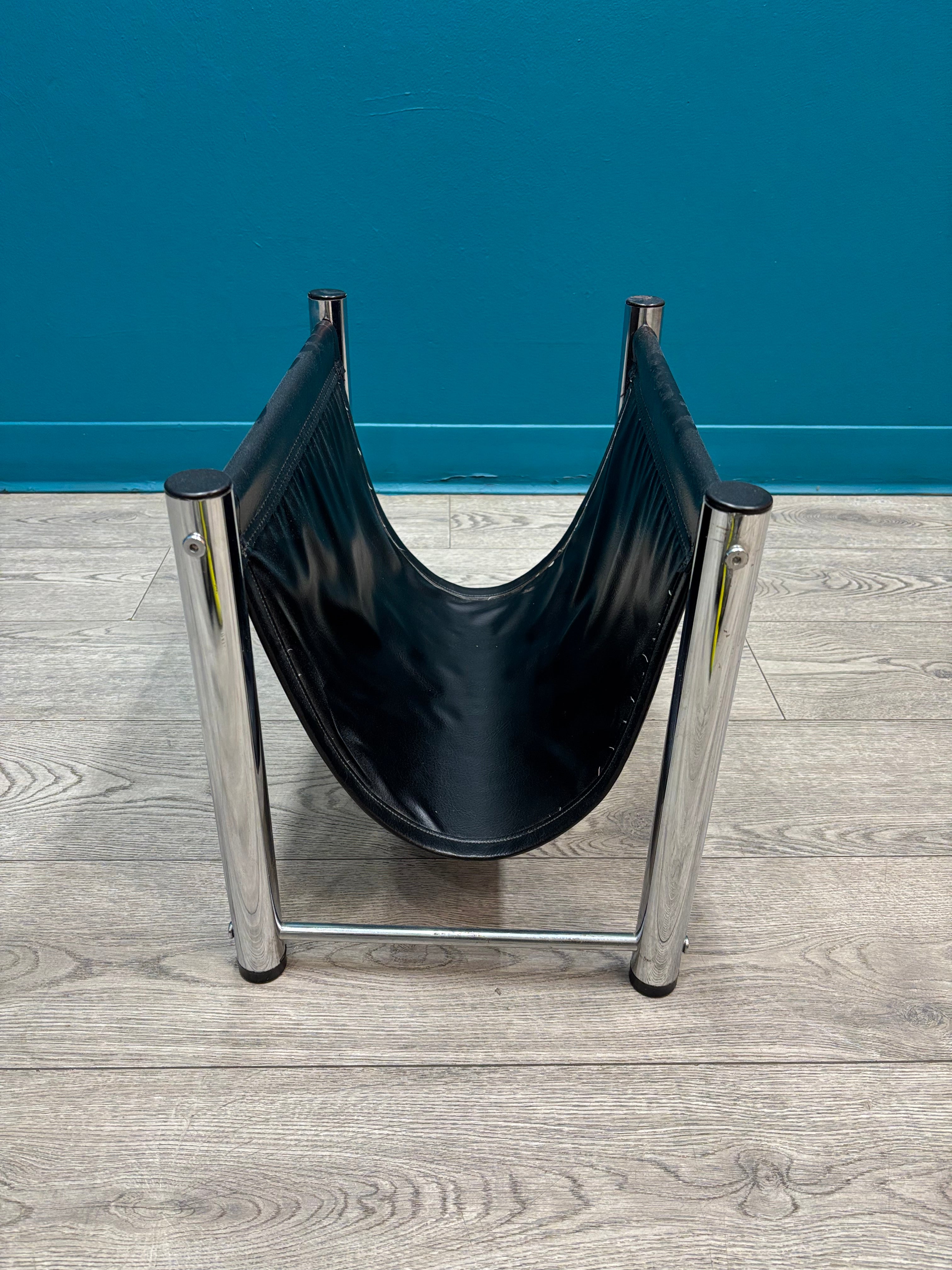 Chrome & Black Vinyl Magazine Rack