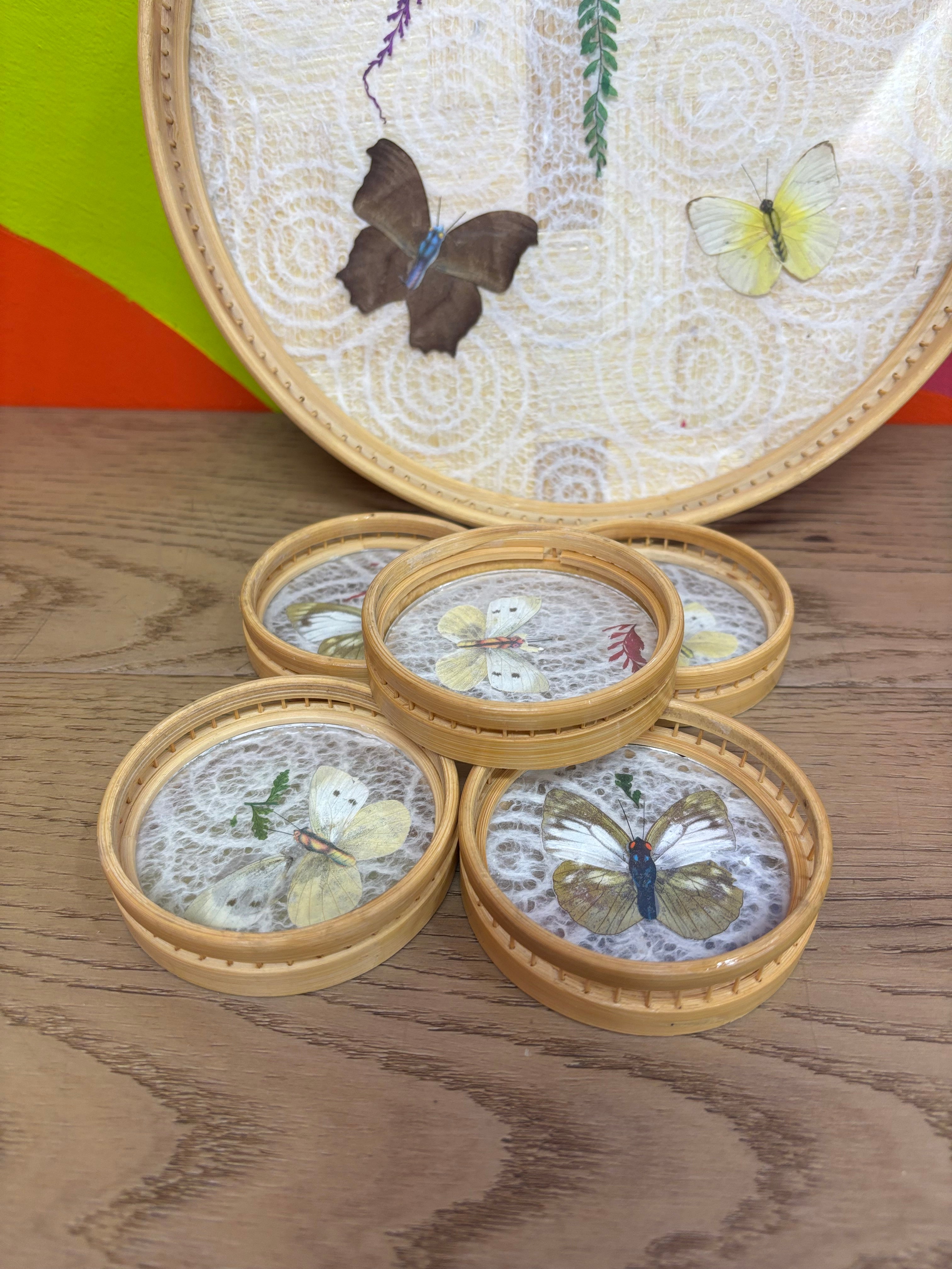 Pressed Butterfly Tray & Coasters