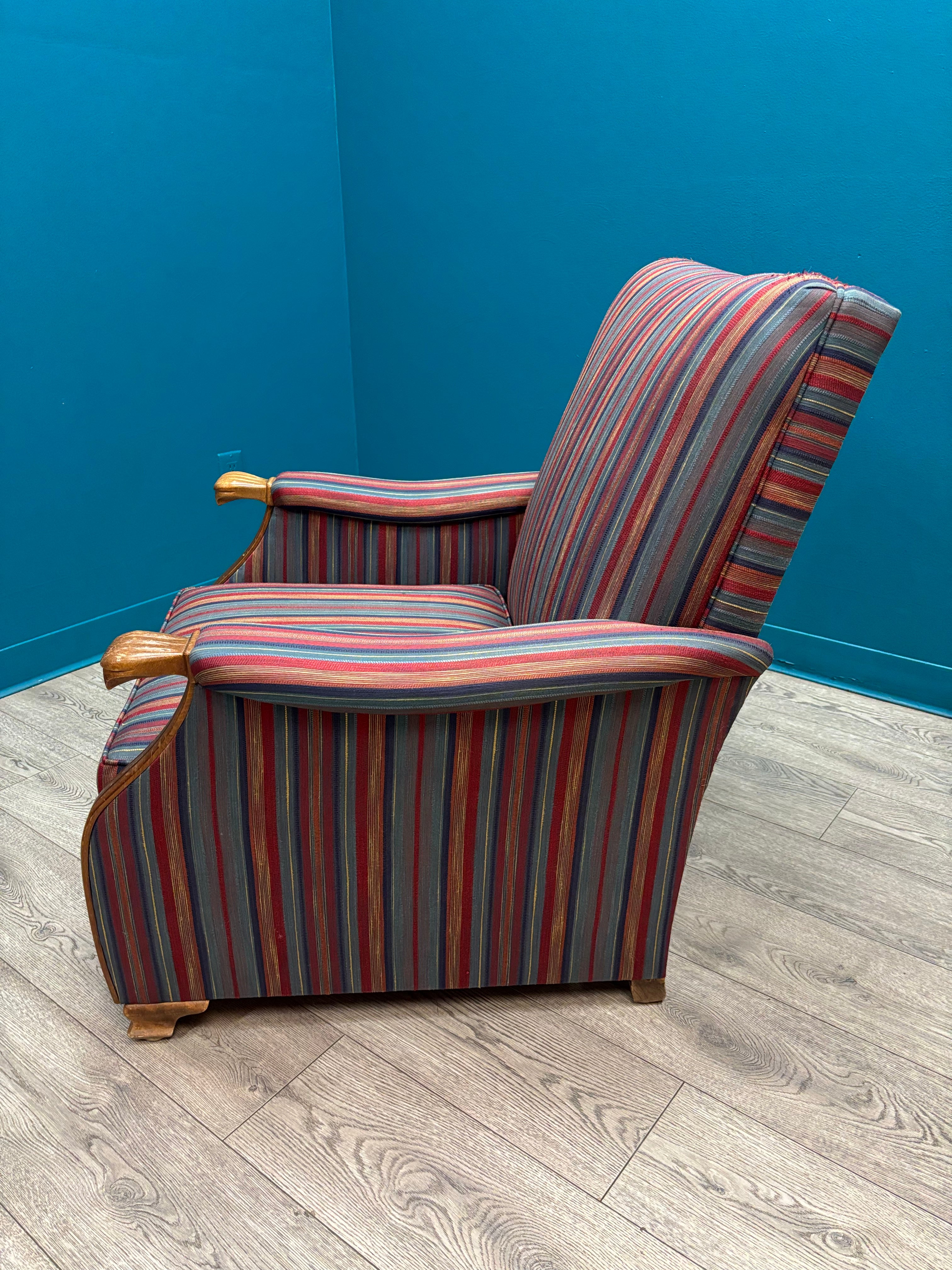 Striped Armchair with Ottoman