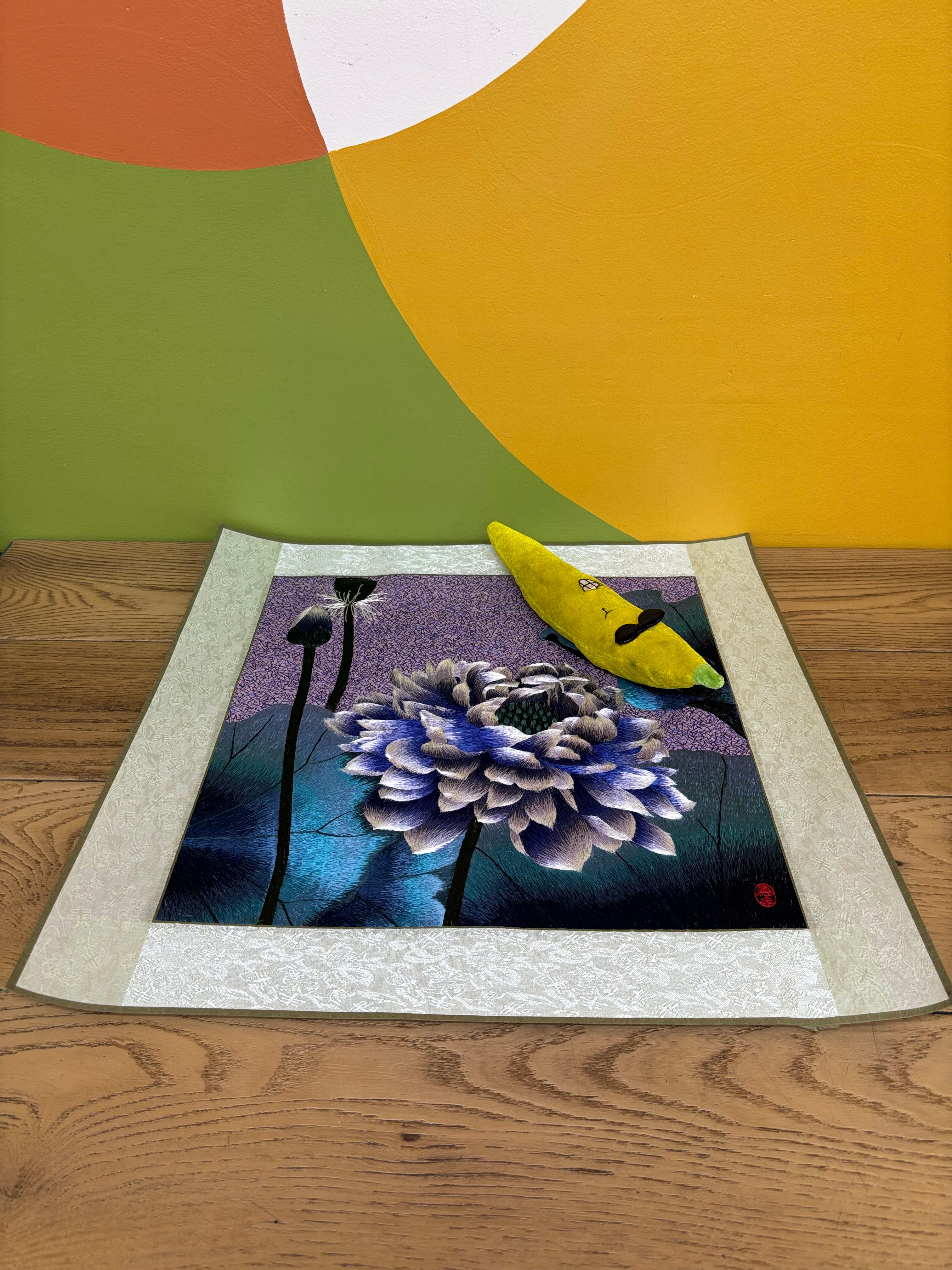 Blue Lotus Flower Silk Embroidery