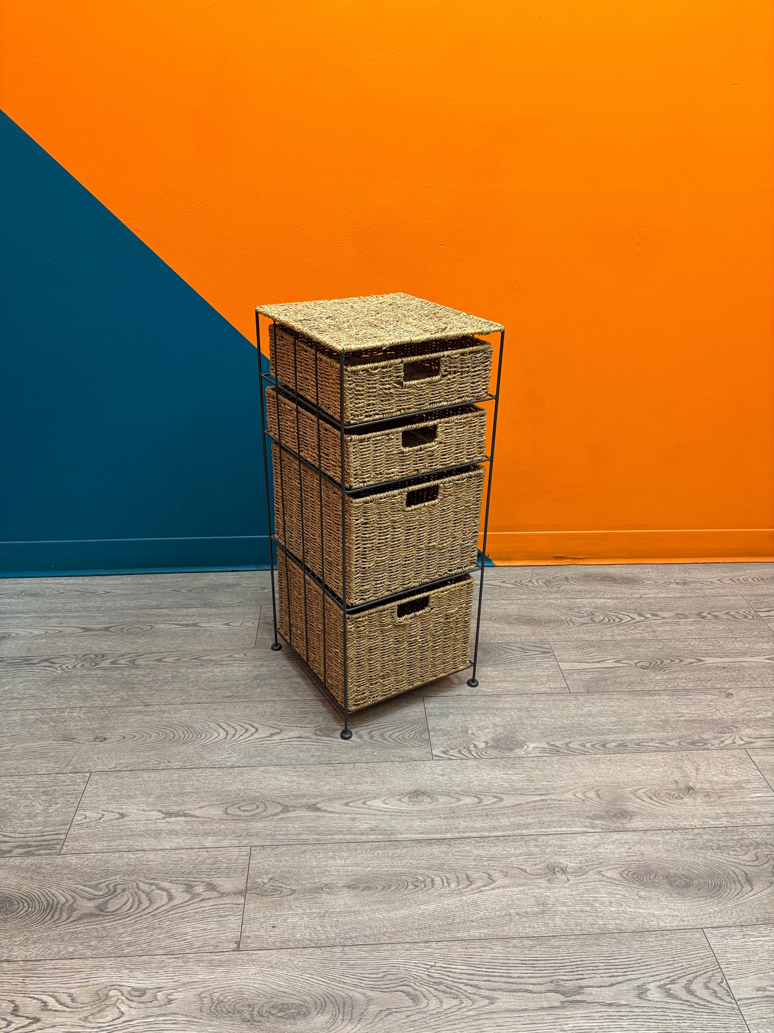 4 Drawer Wicker Storage Tower