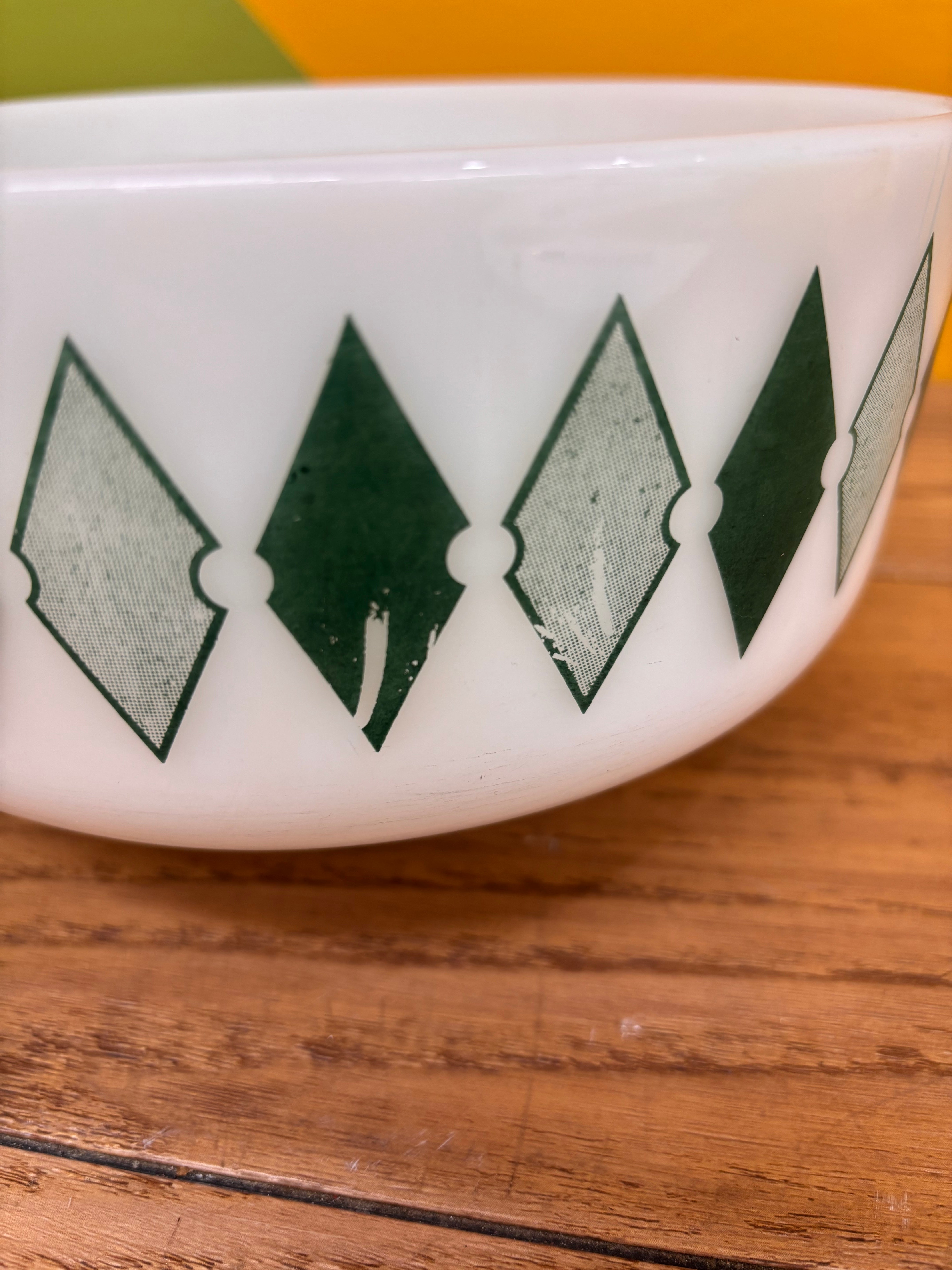 Green Diamond Milk Glass Bowl