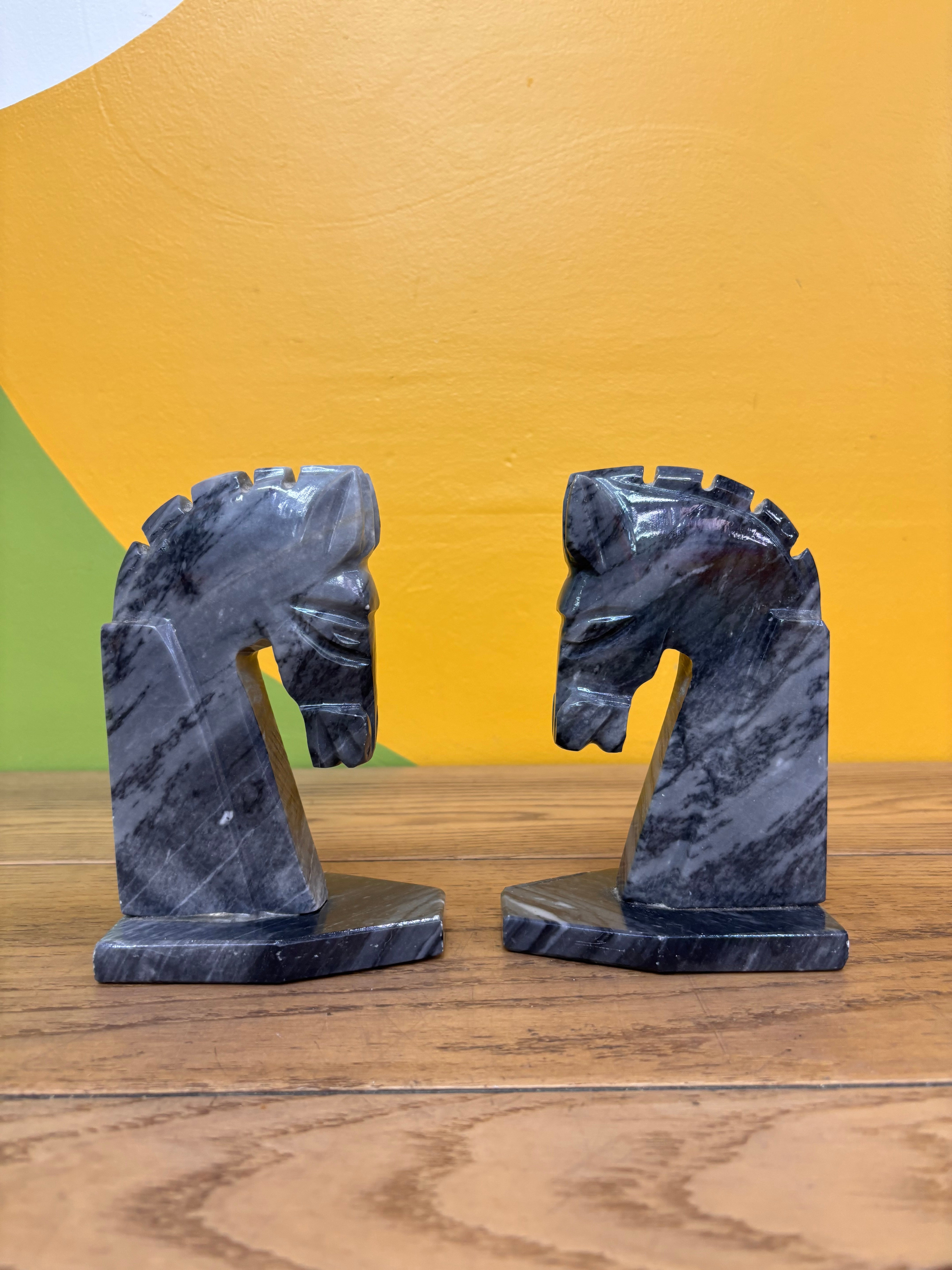 Stone Horse Head Bookends