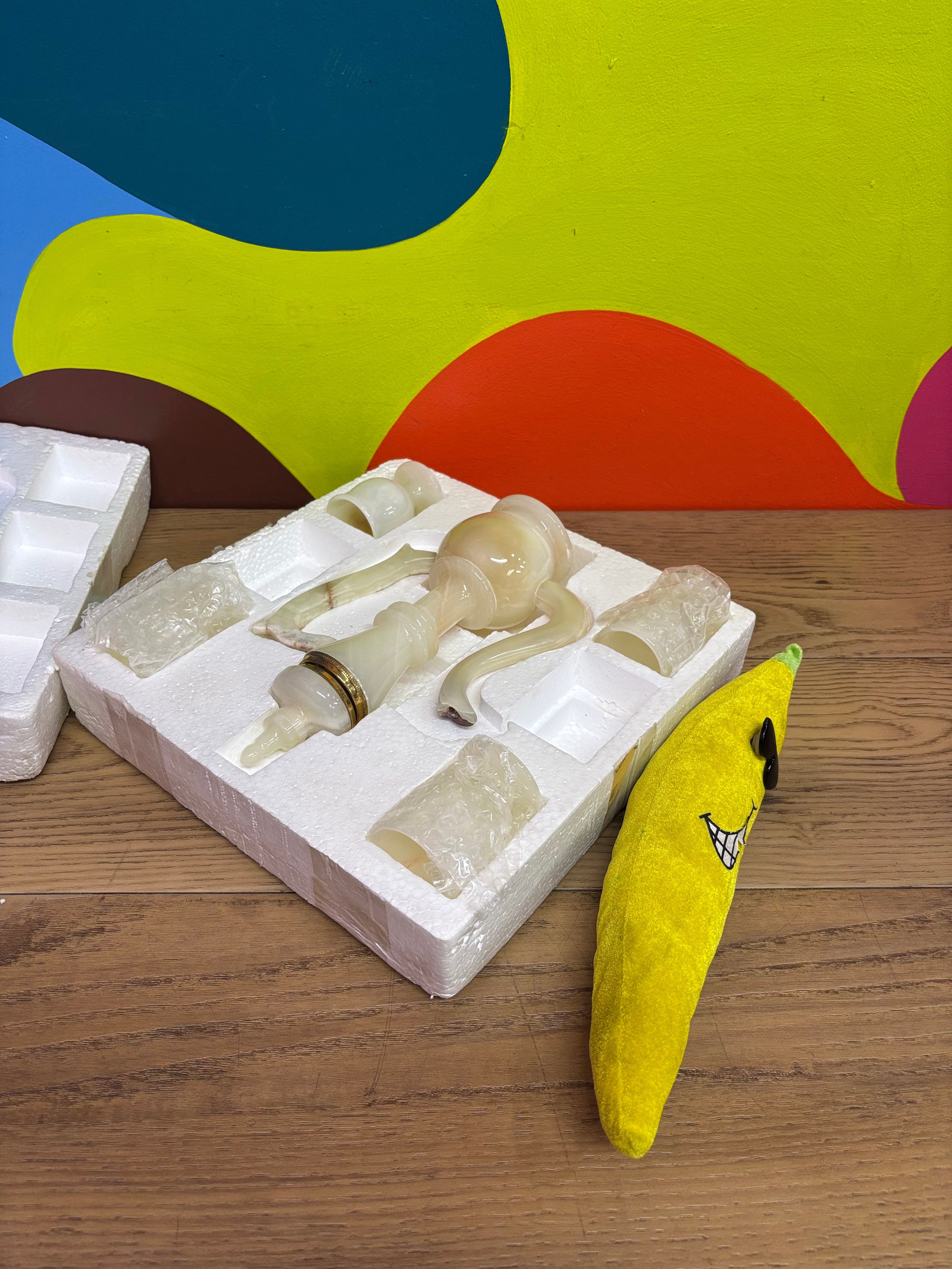 Carved Onyx Pitcher and Goblets Set