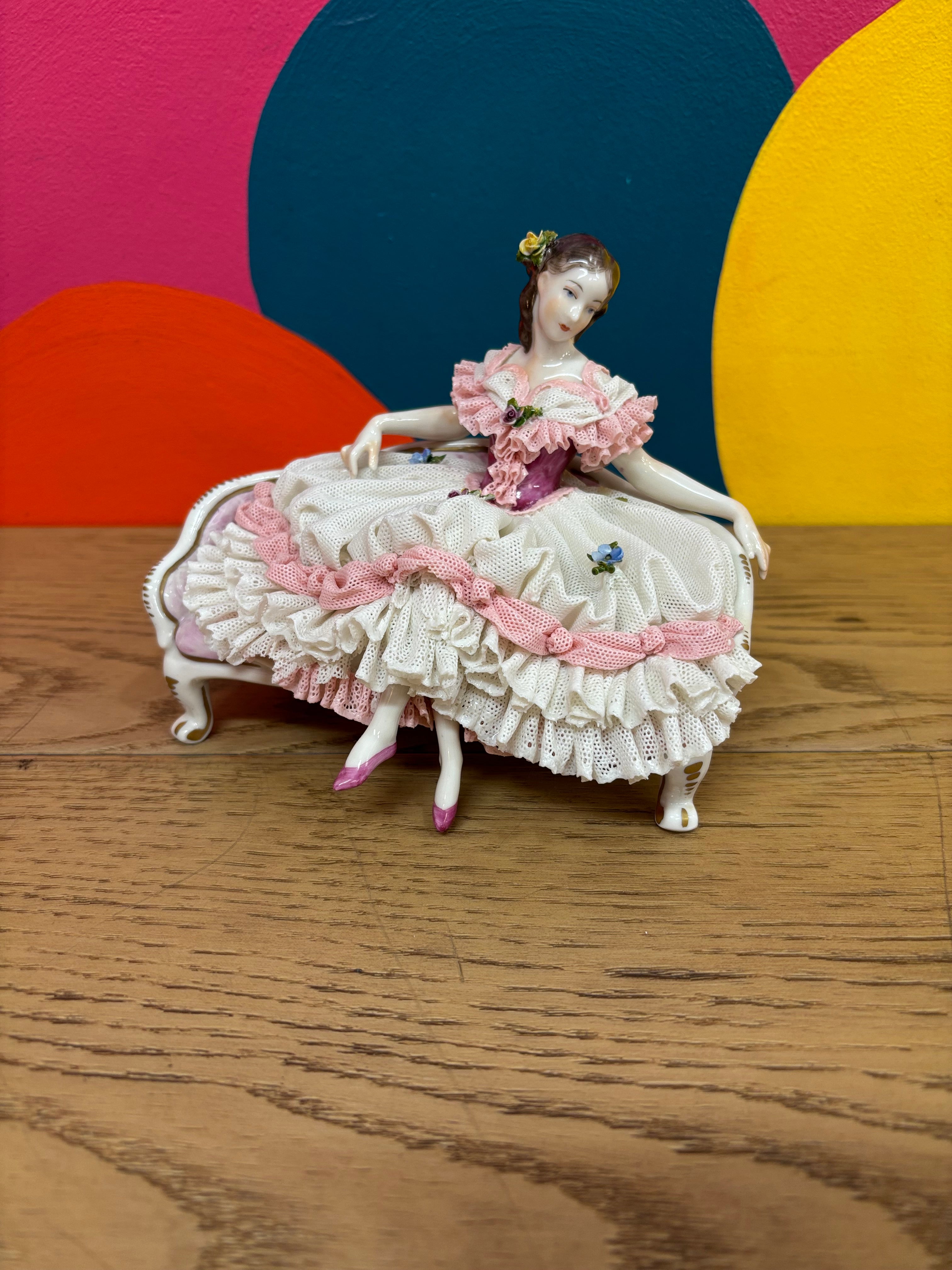 Volkstedt Dresden Lace Figure - Lady on a Couch