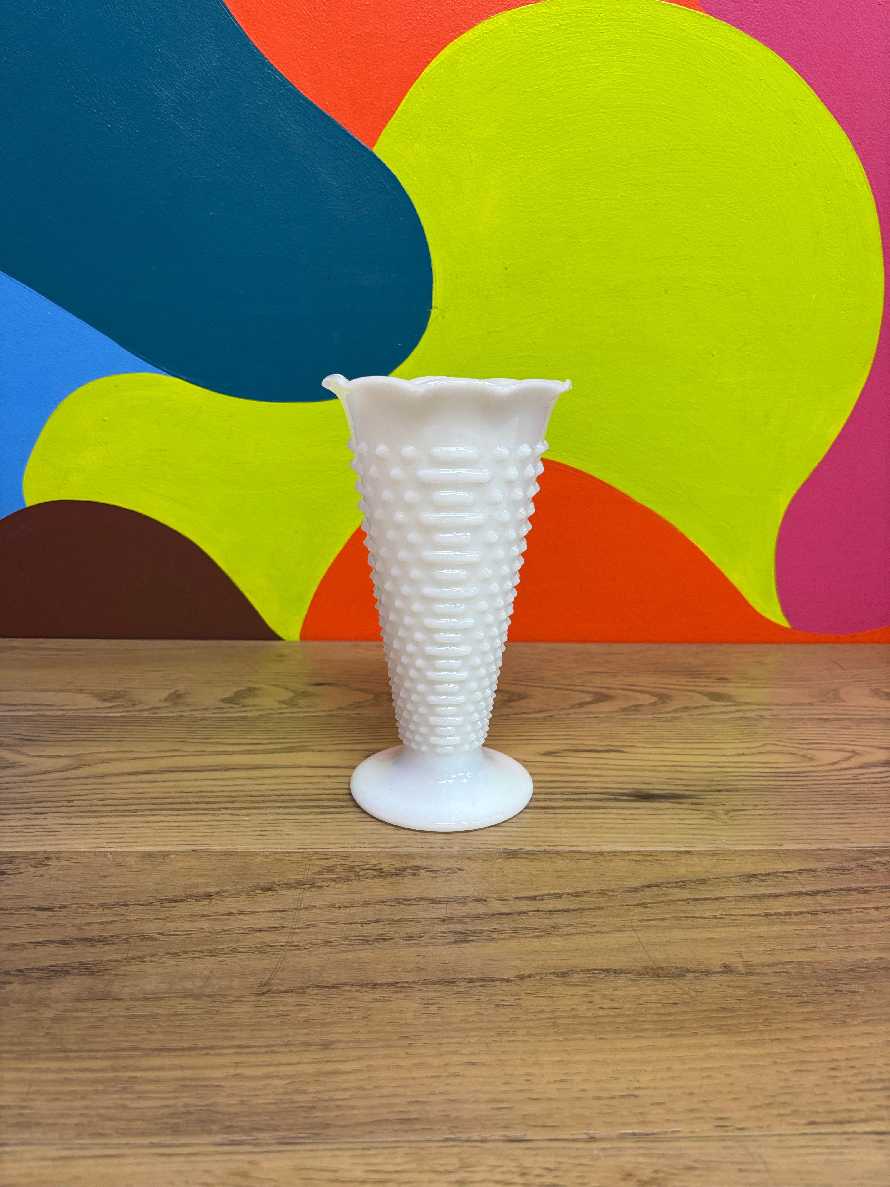 White Milk Glass Hobnail Vase