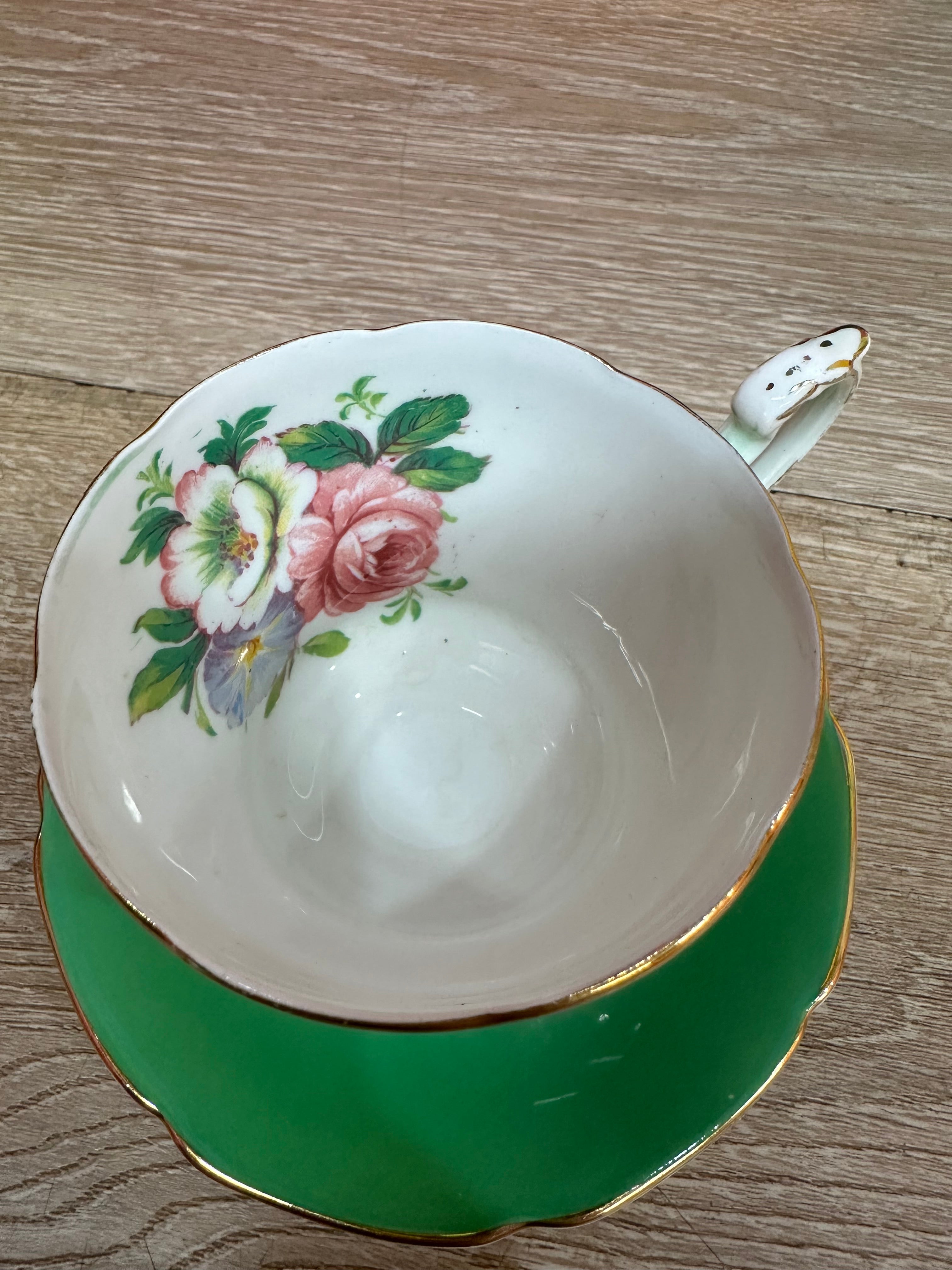 Green Paragon Fine Bone China Tea Cup with Matching Saucer