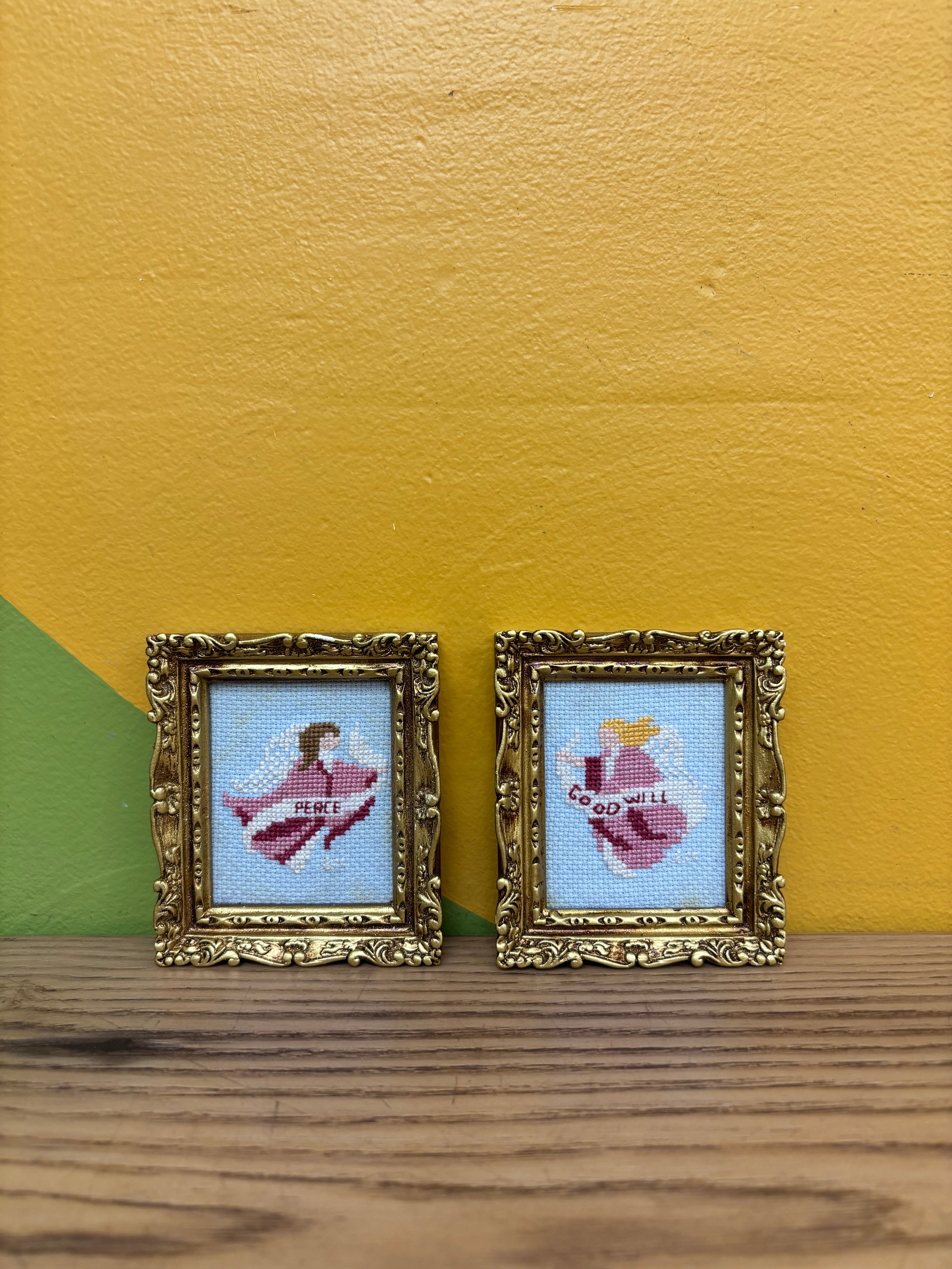 Set of 2 Small Cross-Stitch Art