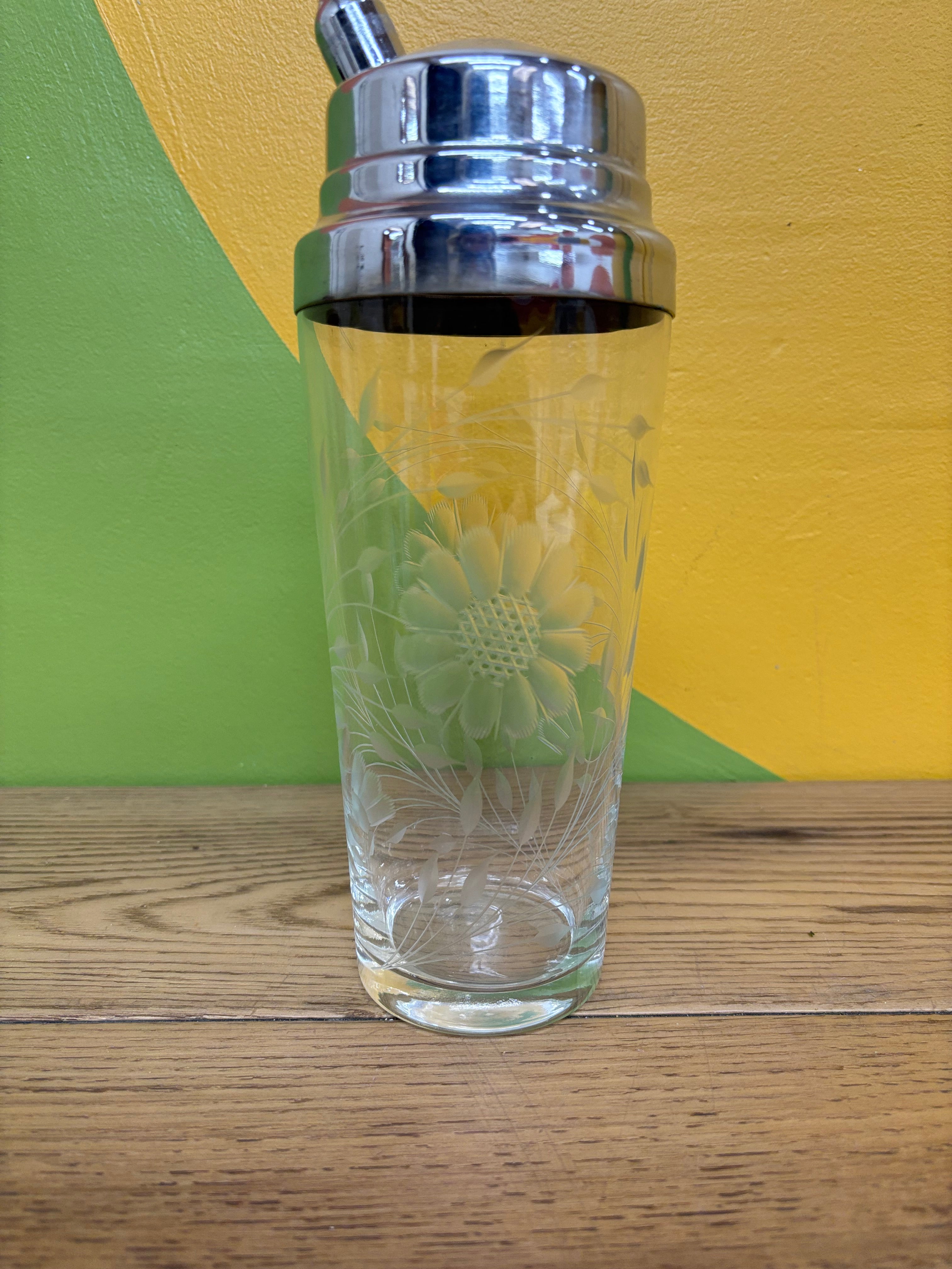 Etched Glass Cocktail Shaker