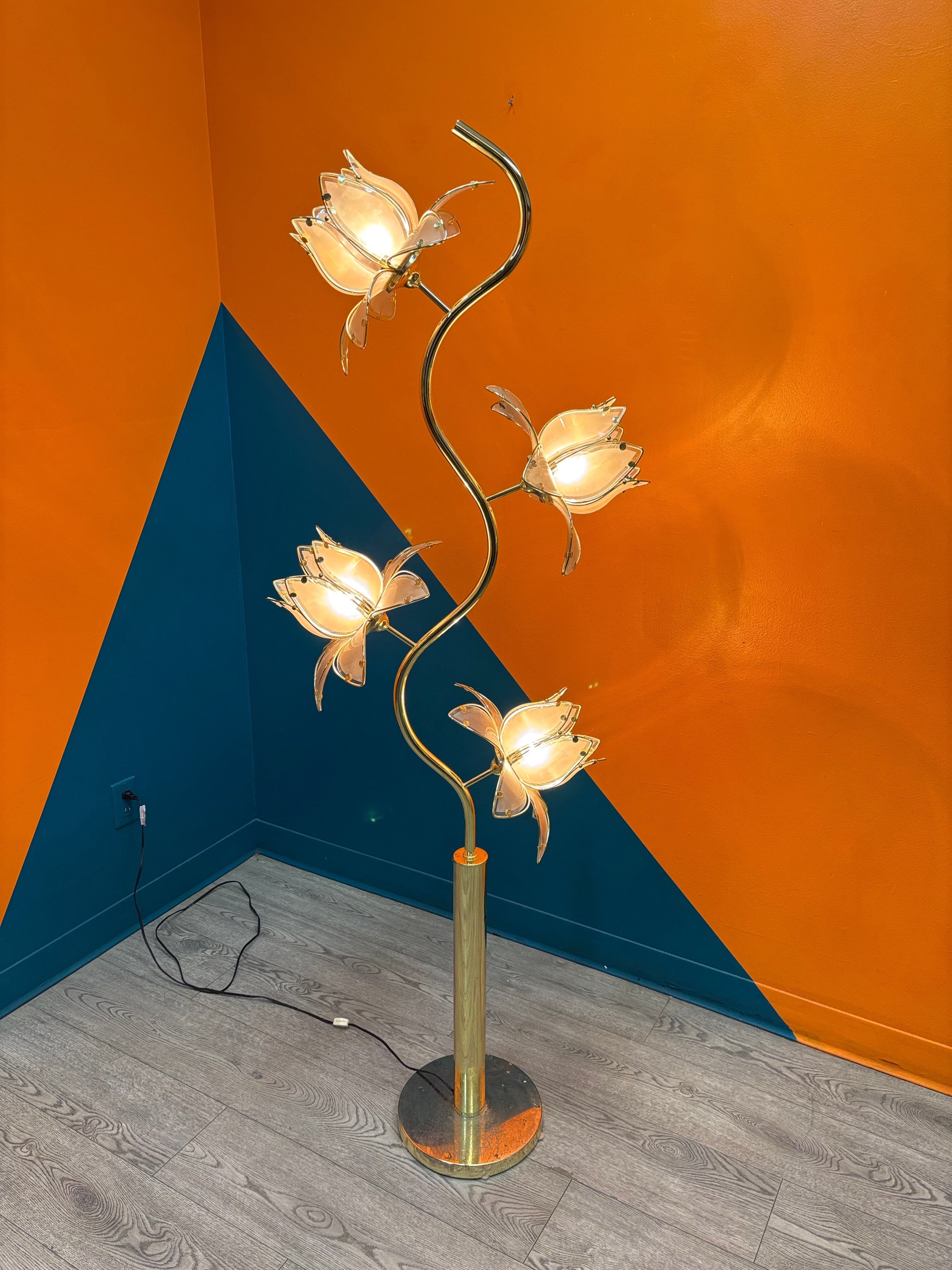 Pink & Gold Floor Lotus Lamp
