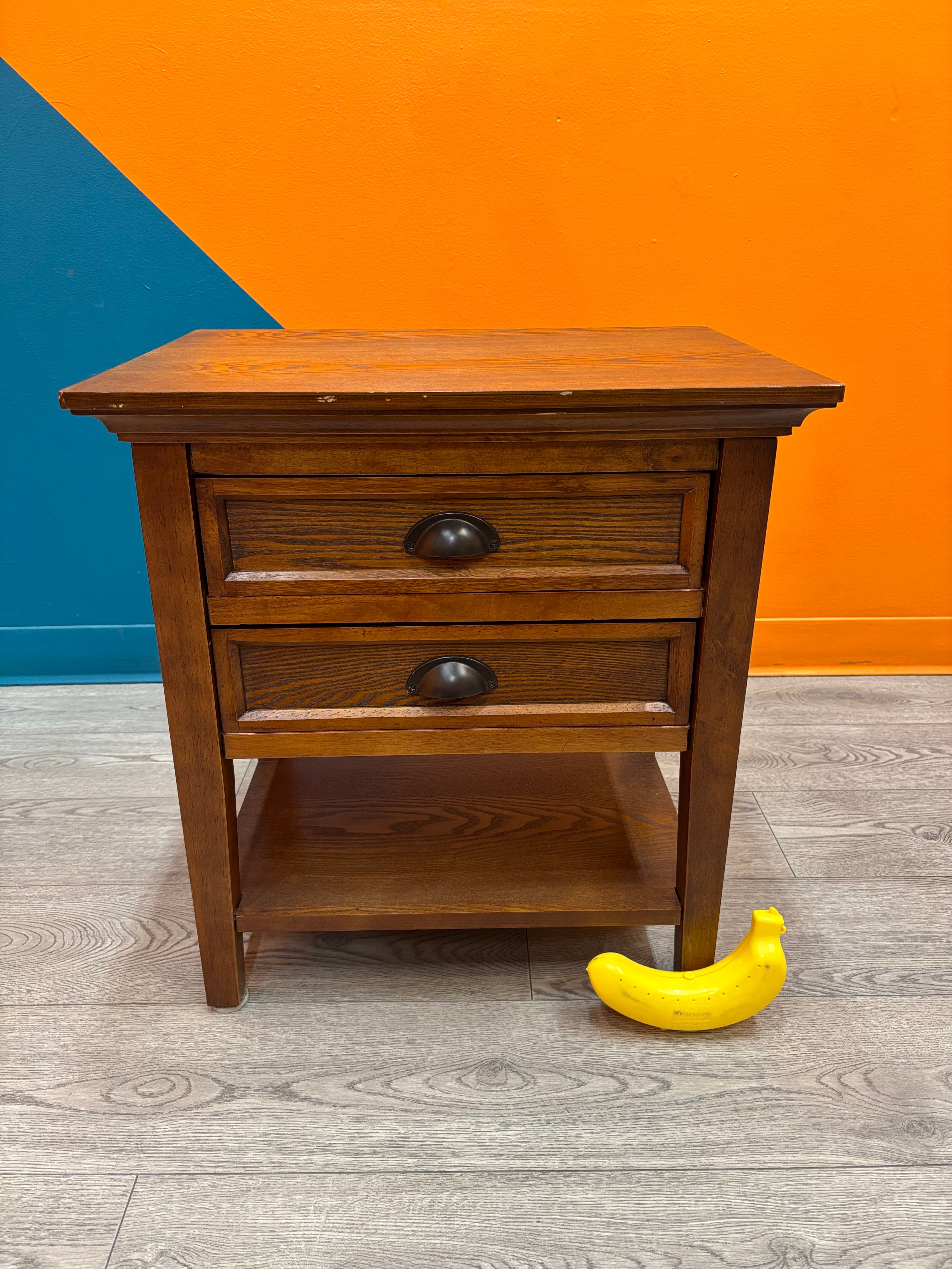 Wood Side Table with Drawers