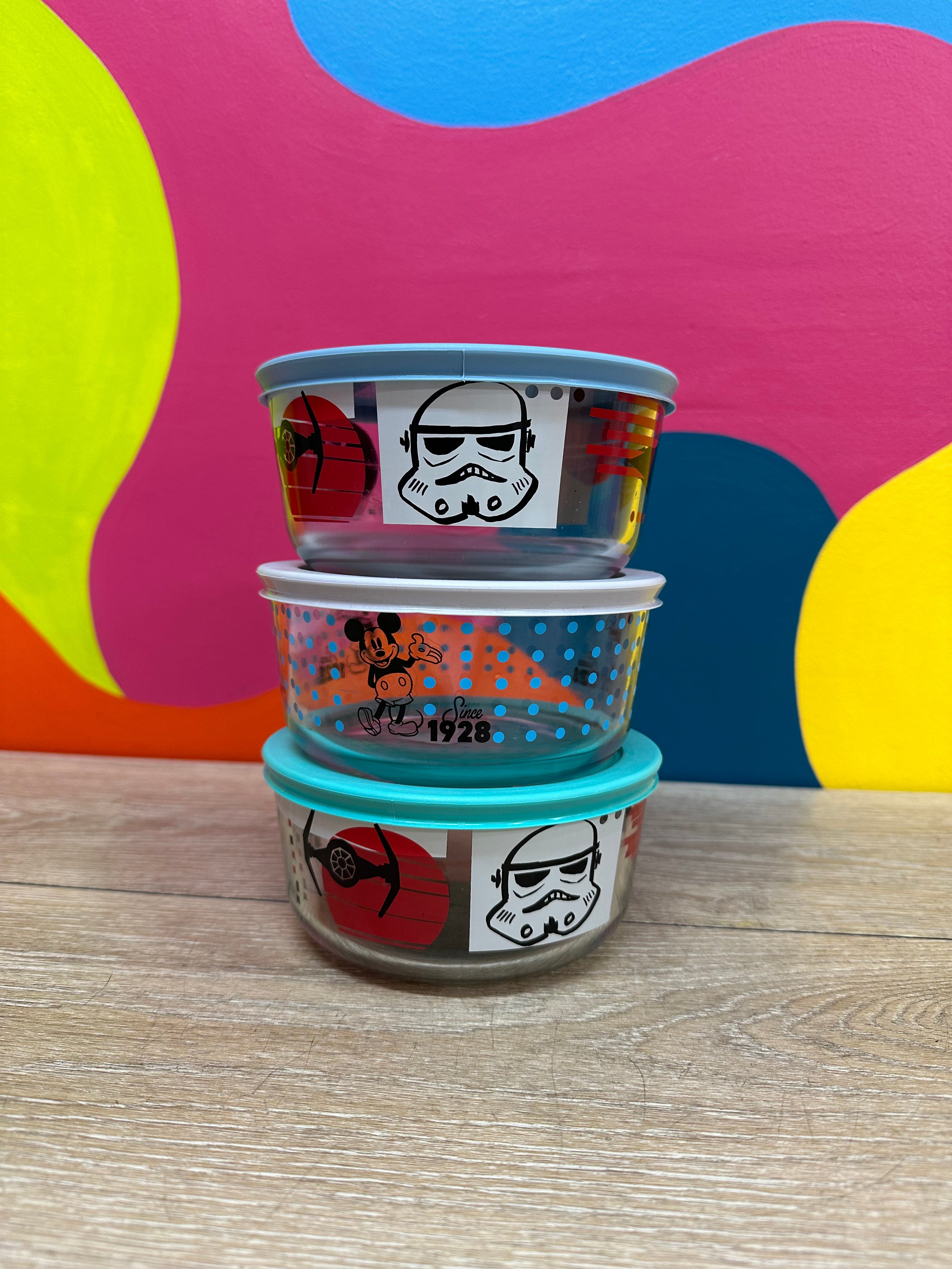 3 Pyrex Glass Tupperware (Mickey & Star Wars)