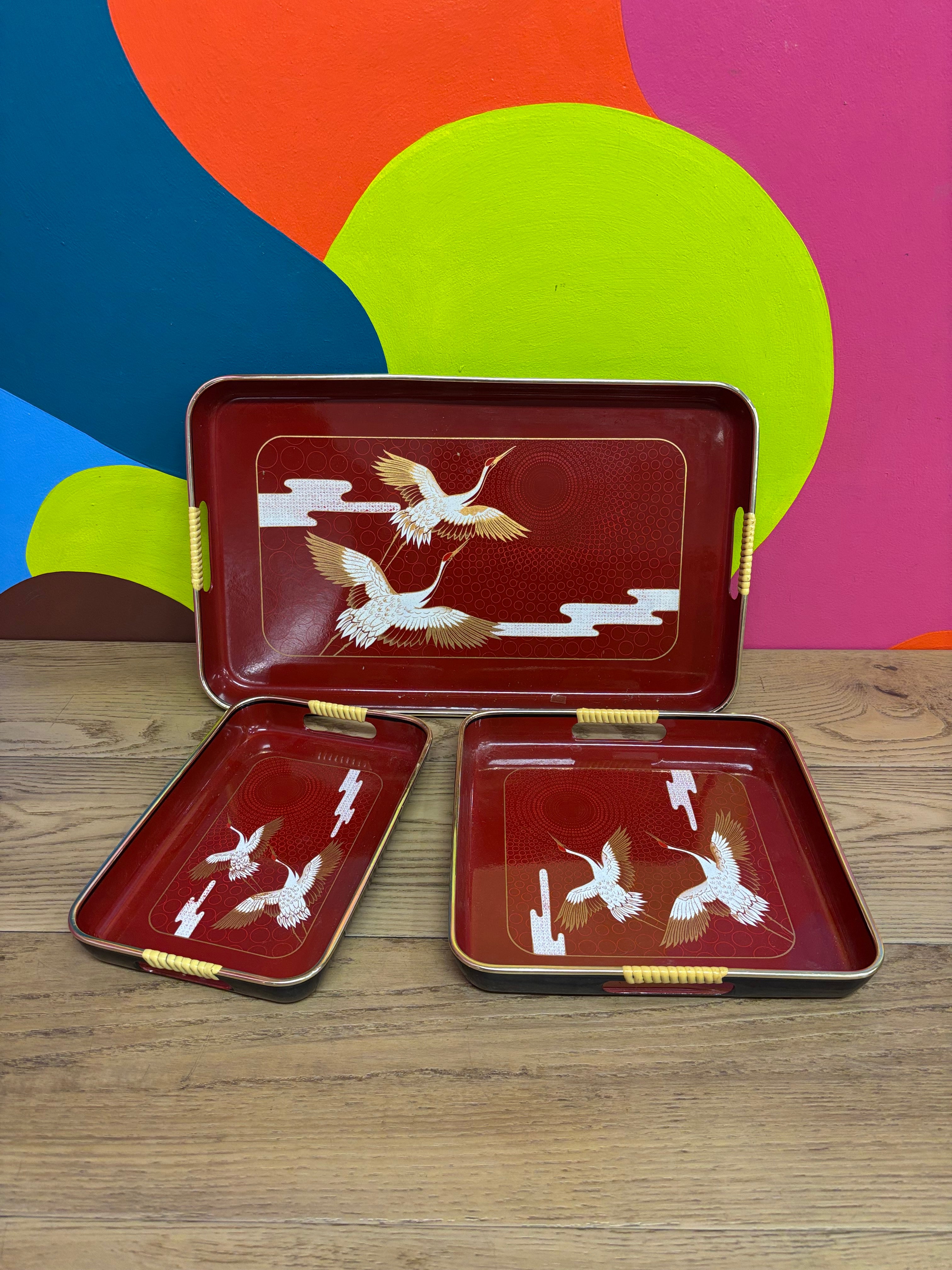 3 Piece Pelican Lacquer Nesting Tray Set