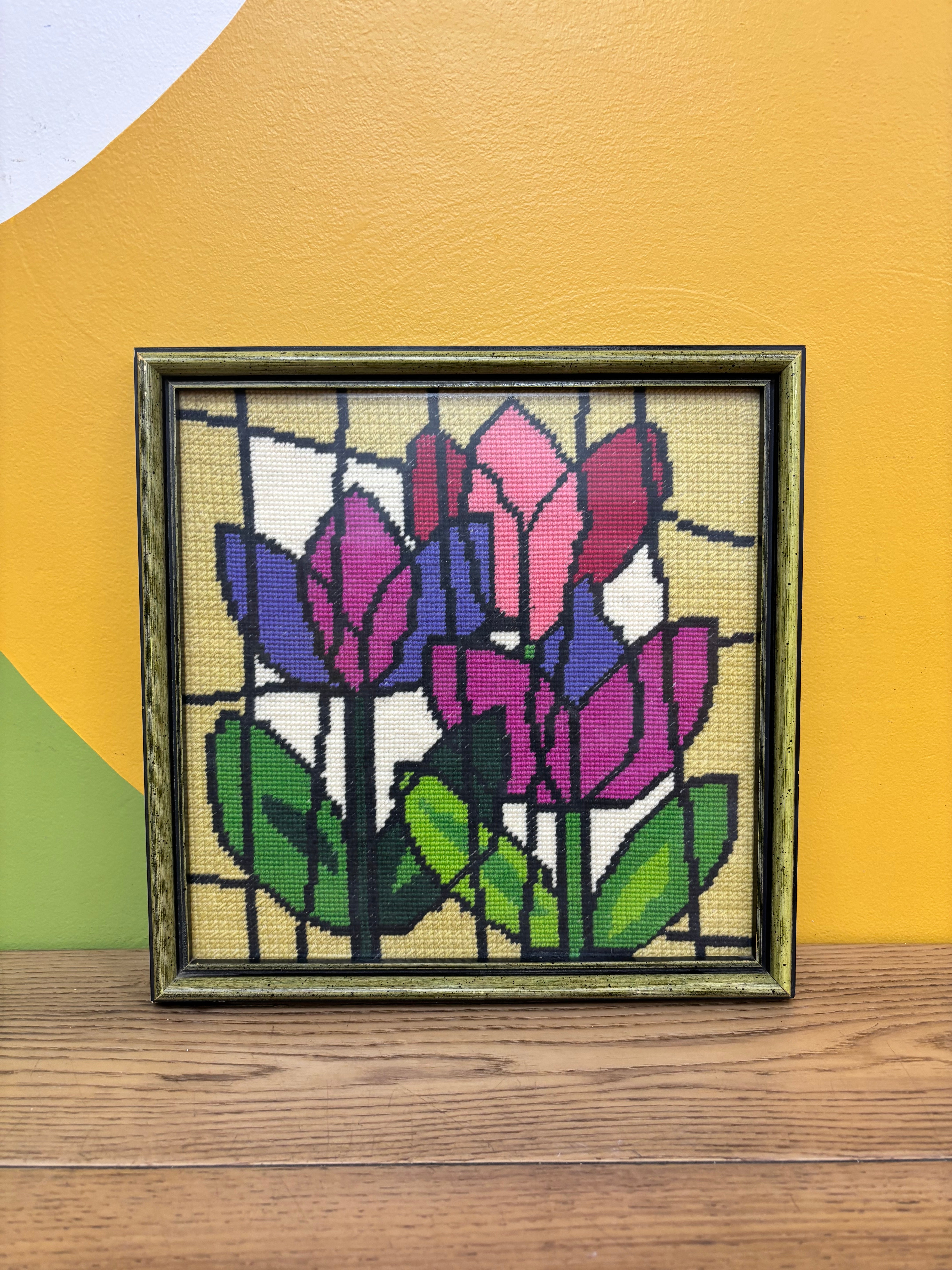 Framed Floral Needlepoint