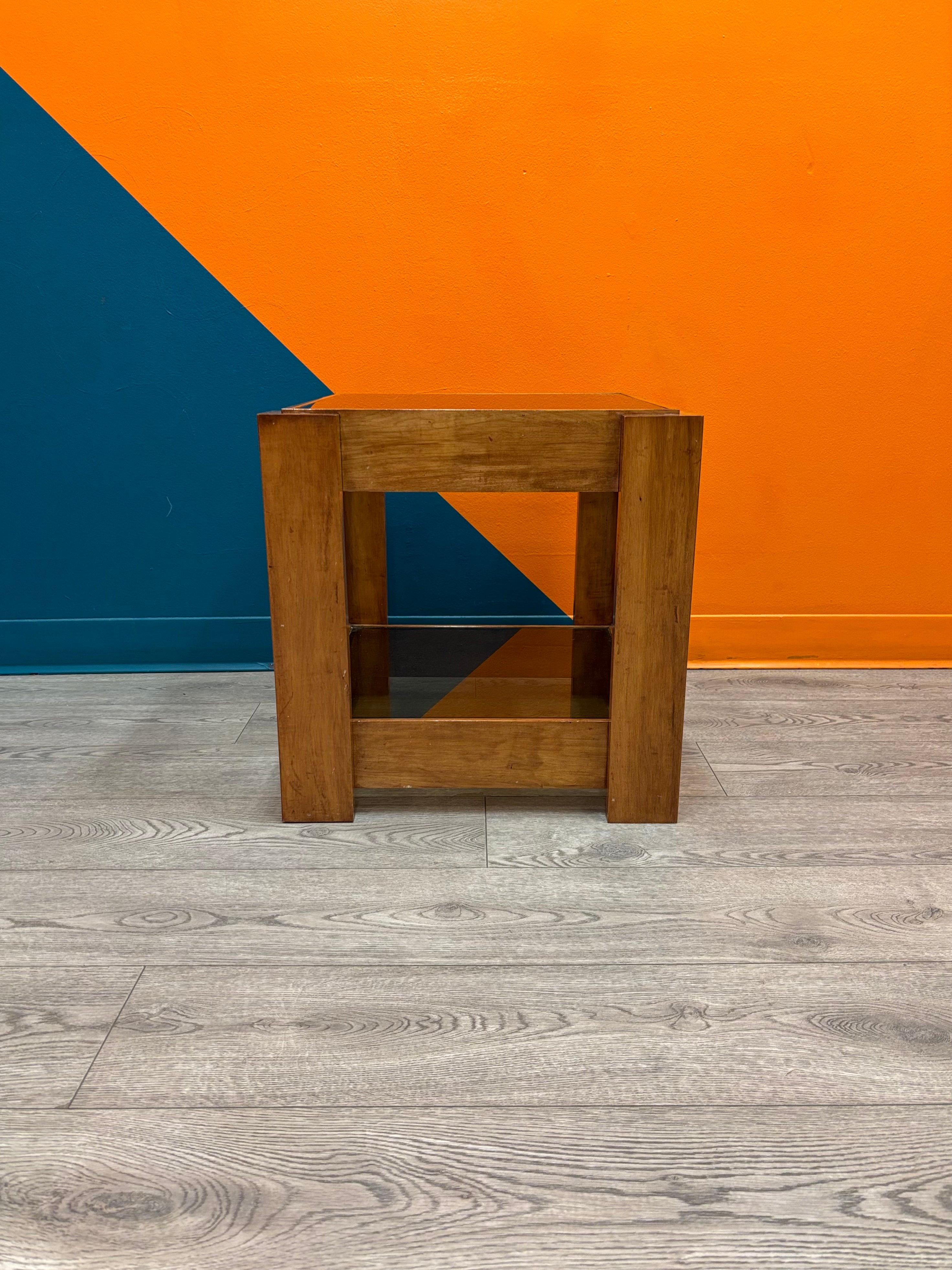 Square Wood & Glass Side Table #2