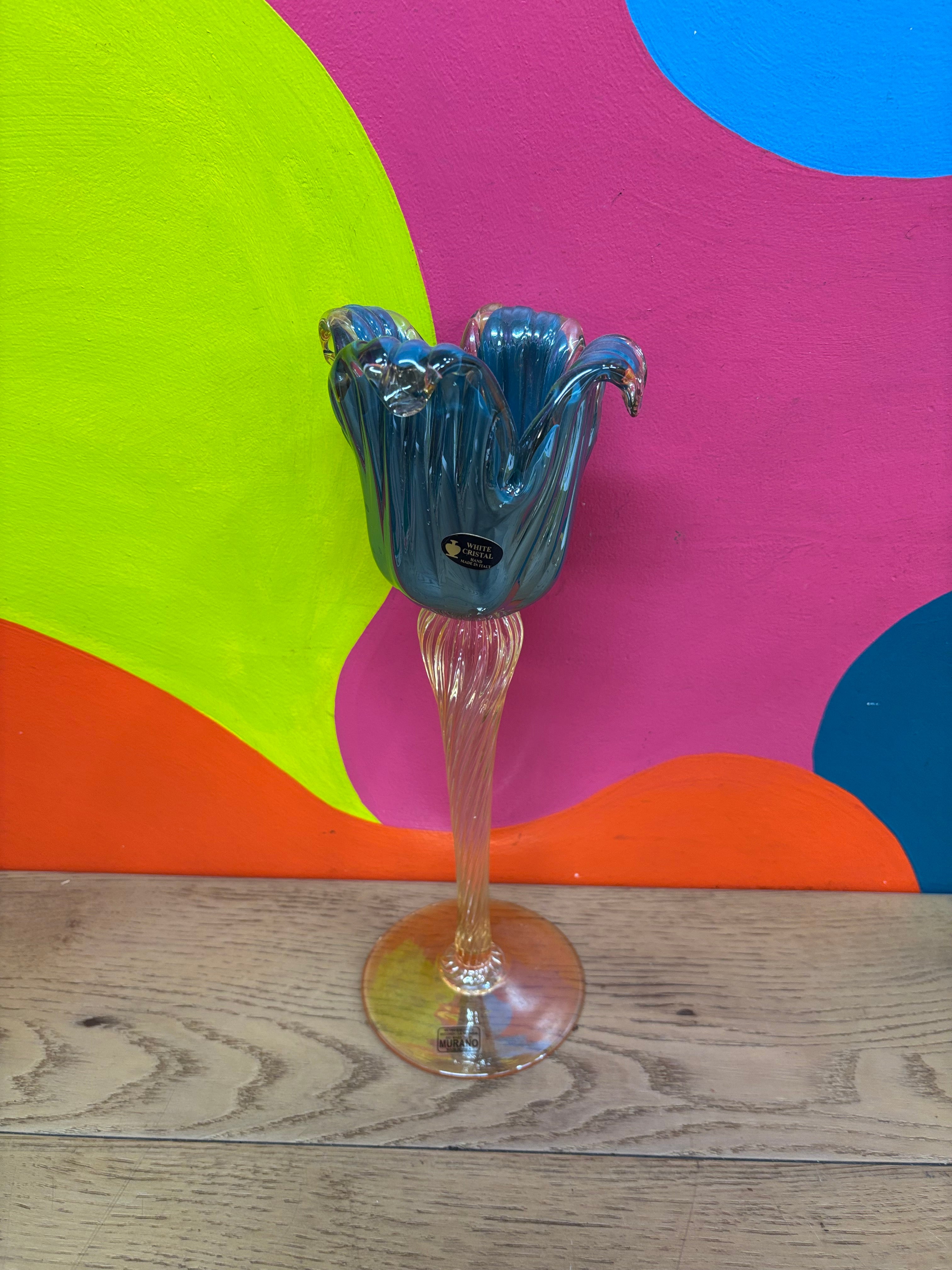 Tall Murano Glass Tulip Candle Holder #1