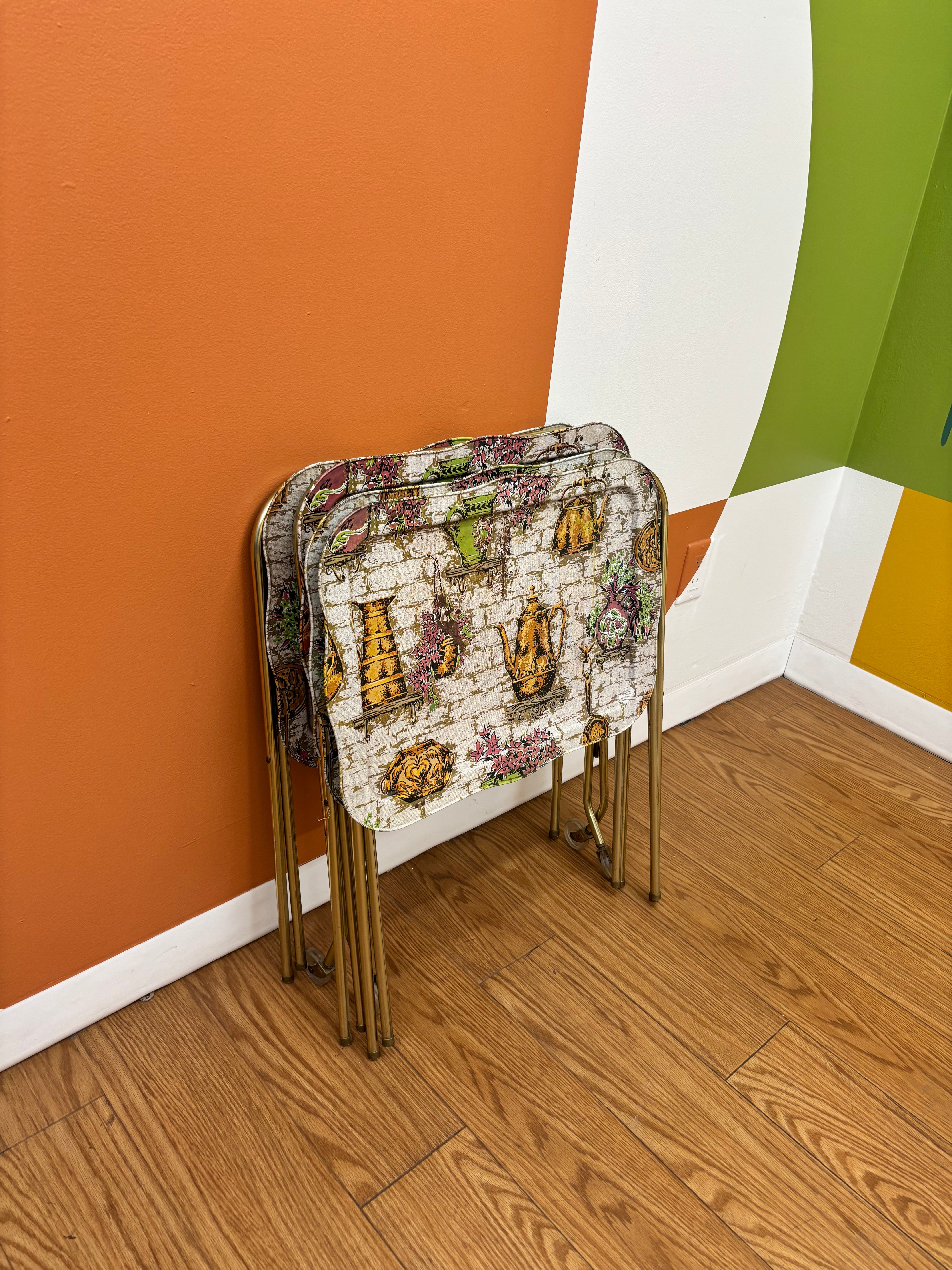 Set of 4 Folding Teapot TV Trays