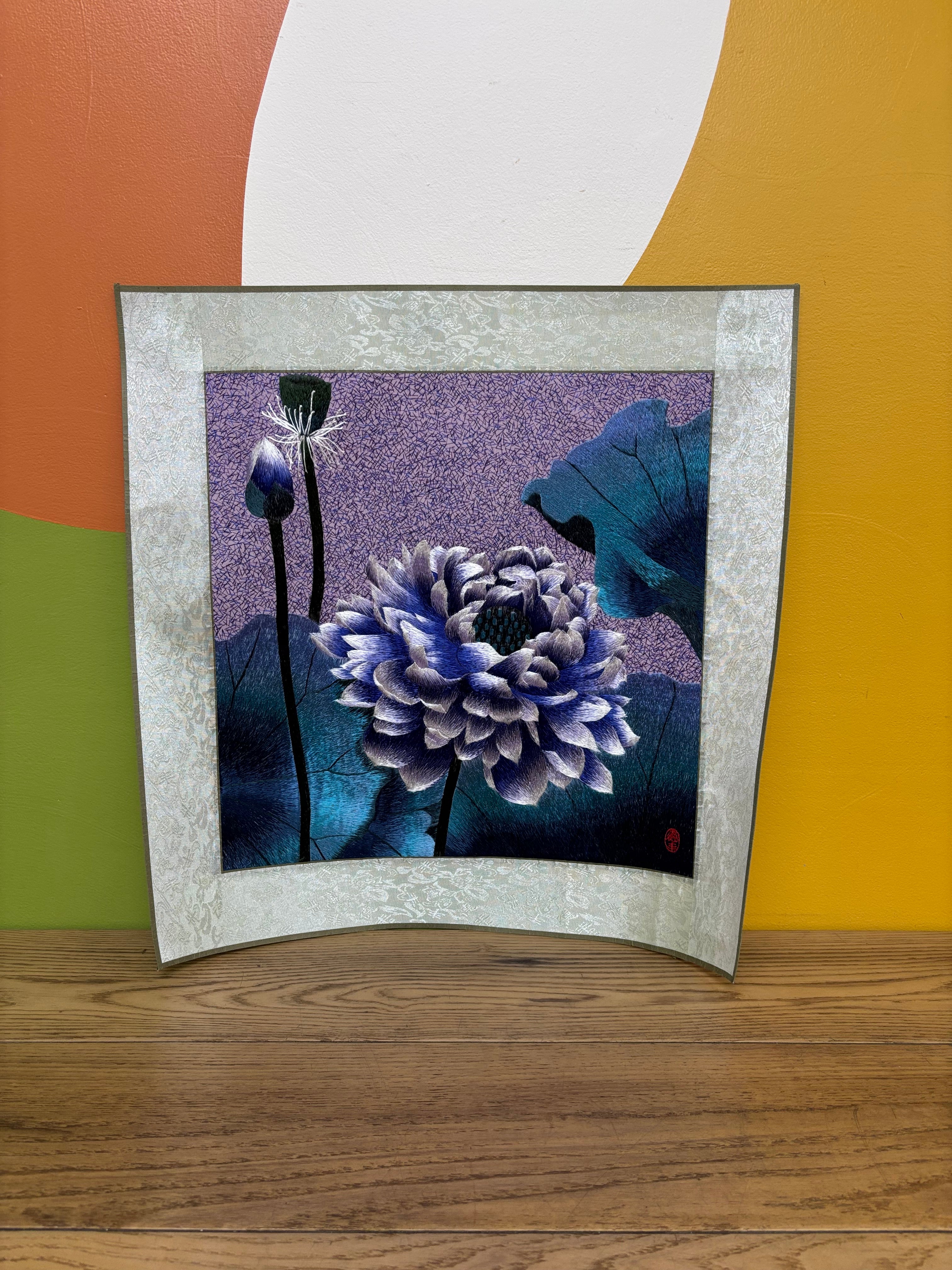 Blue Lotus Flower Silk Embroidery