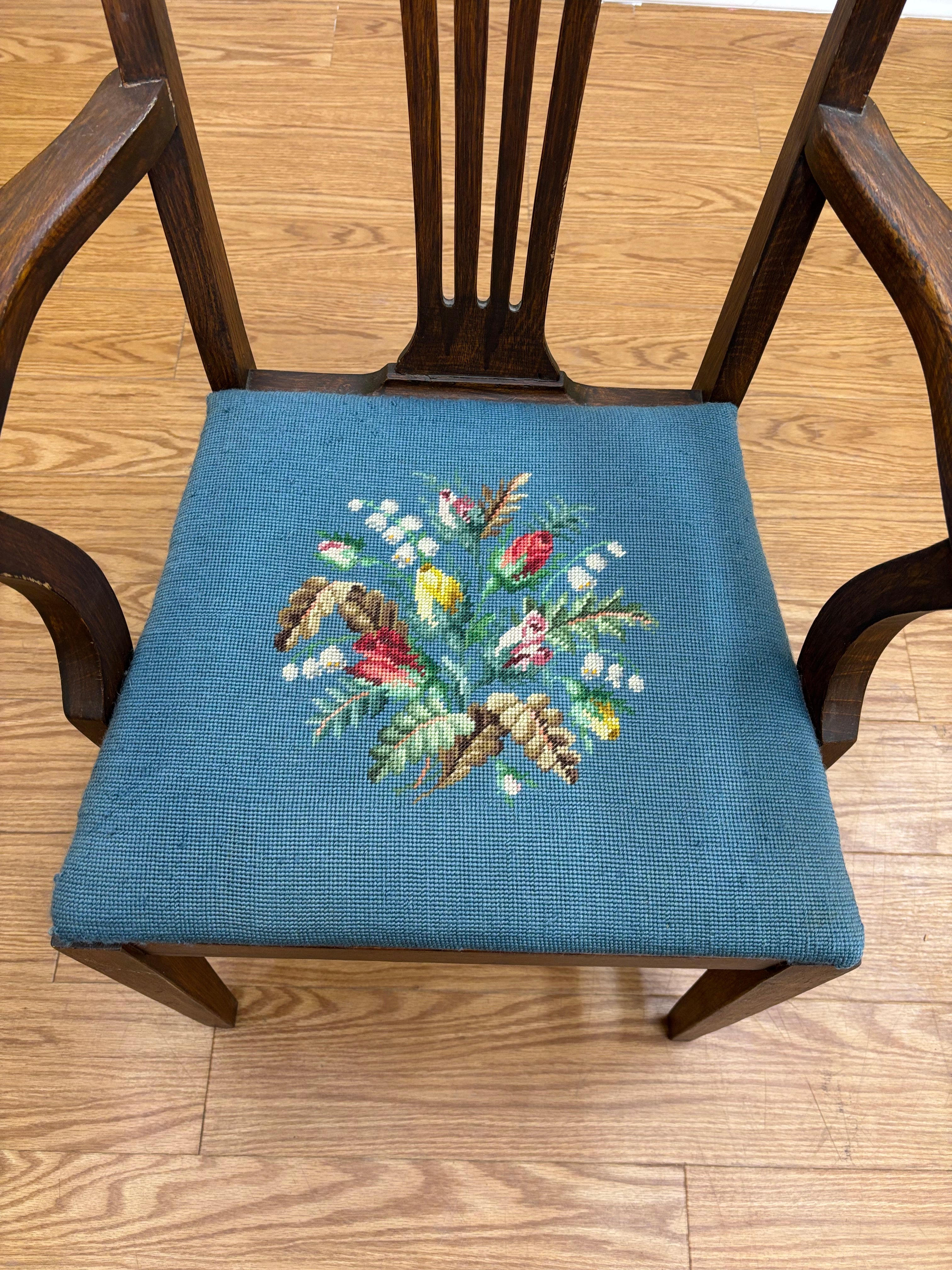 Wood Accent Chair with Needlepoint Cushion